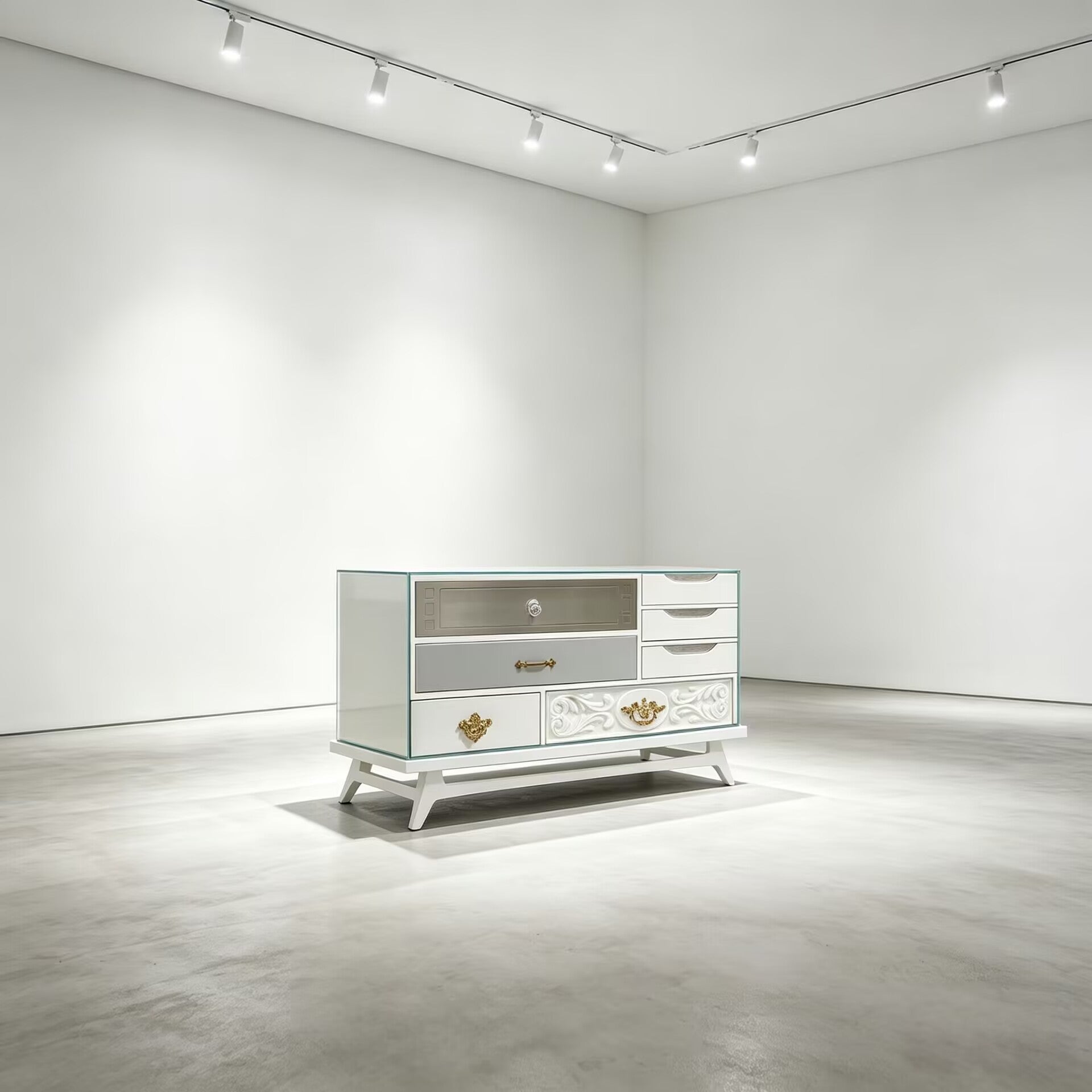 Mondrian Modern Simple Solid Wood Designer Glass Nightstand