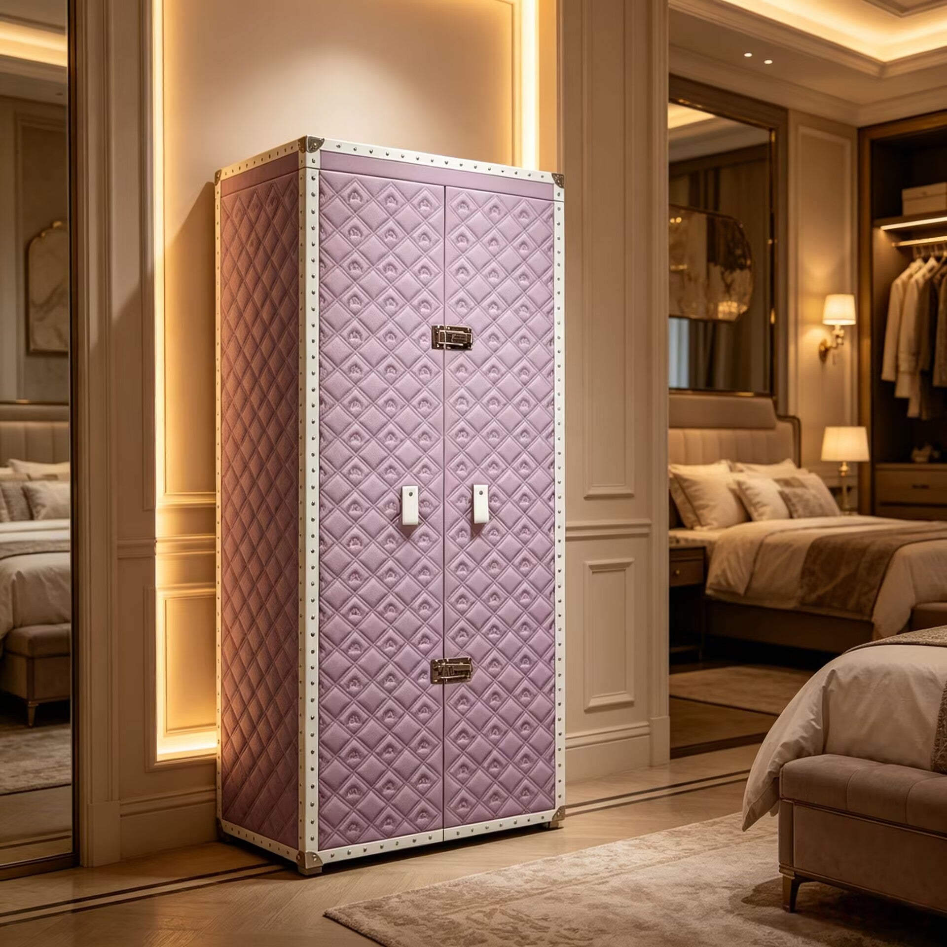 Maison Trunk Luxury Villa Bedroom Solid Wood Leather Jewelry Cabinet