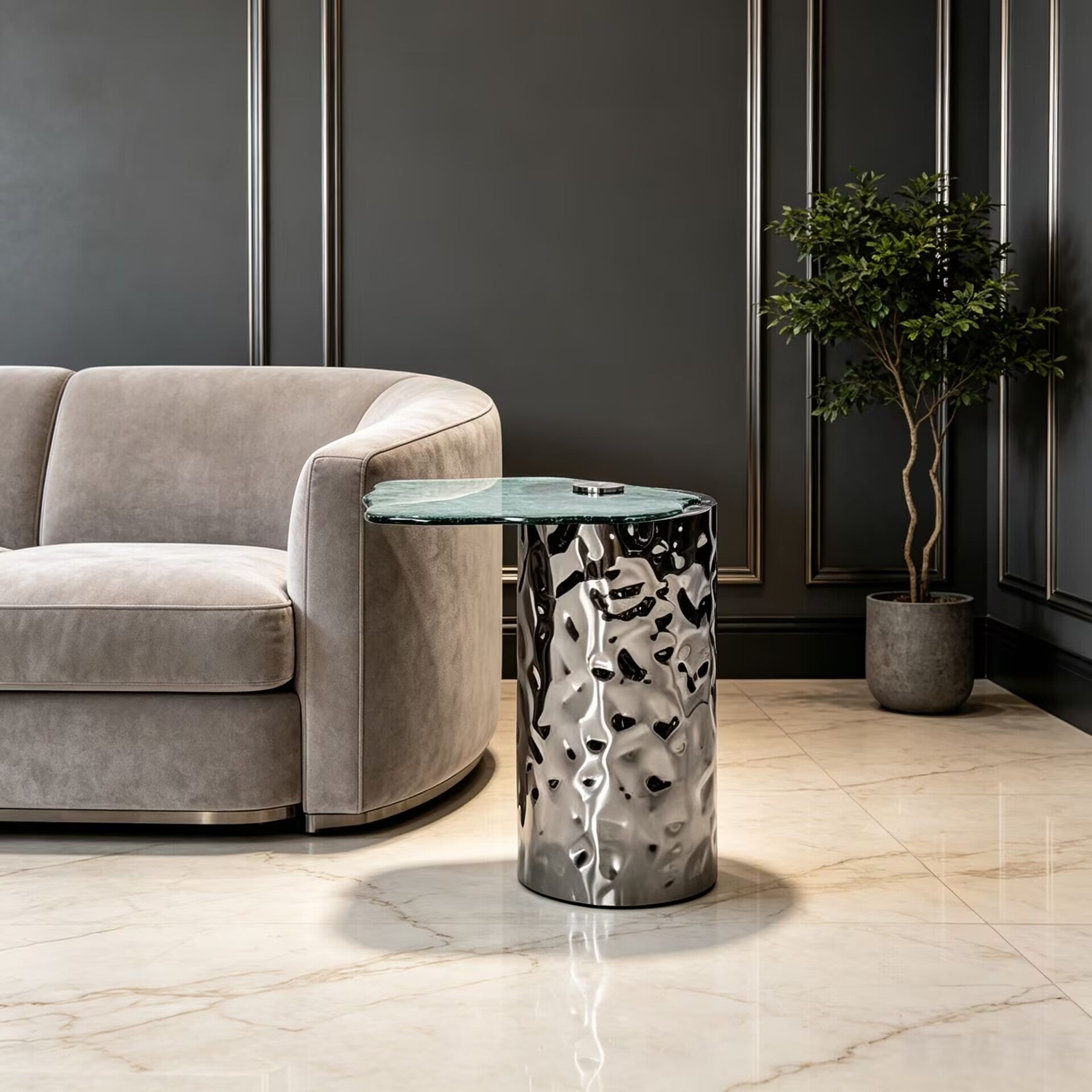 Materia High-End Simplicity Stainless Steel Art Glass Side Table