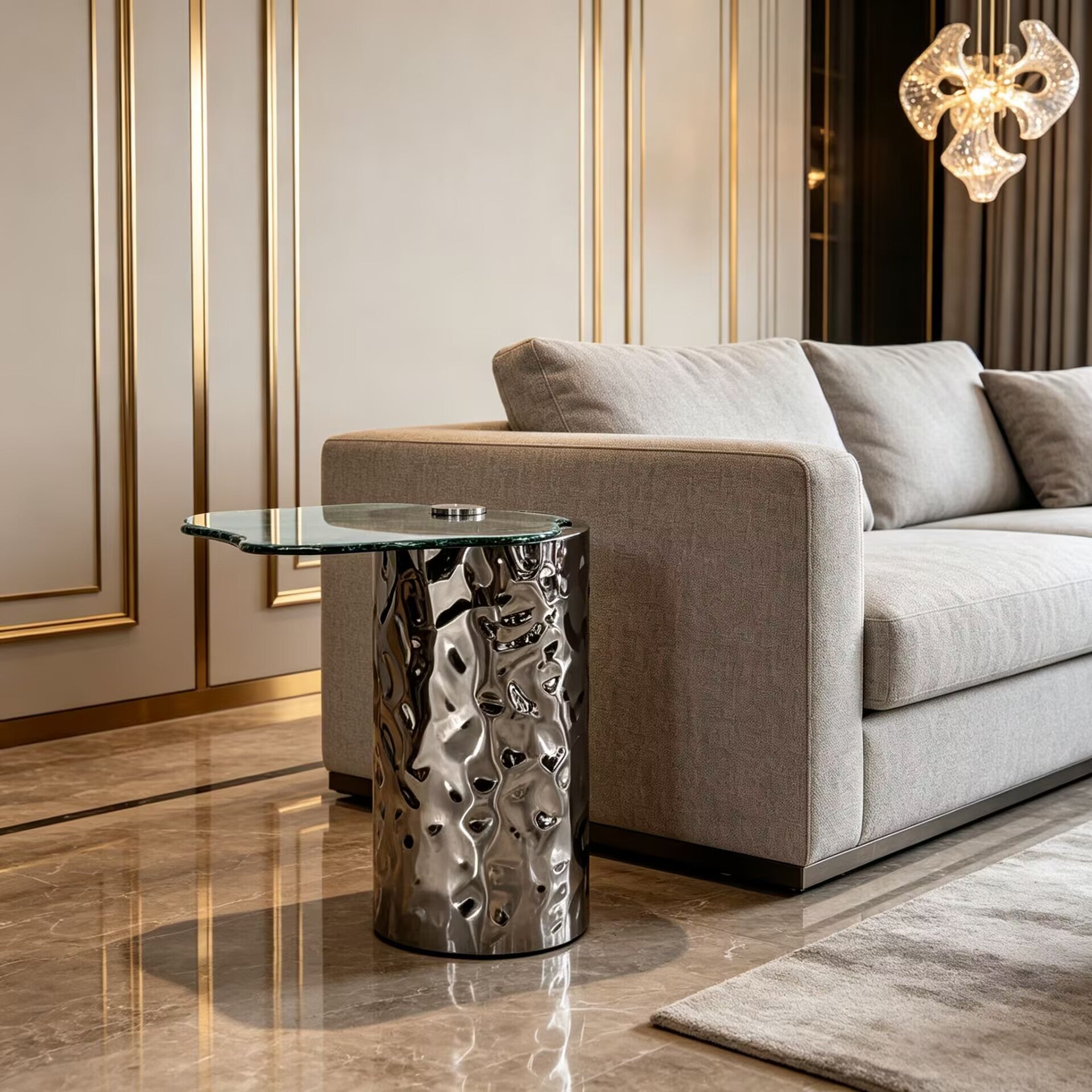 Materia High-End Simplicity Stainless Steel Art Glass Side Table