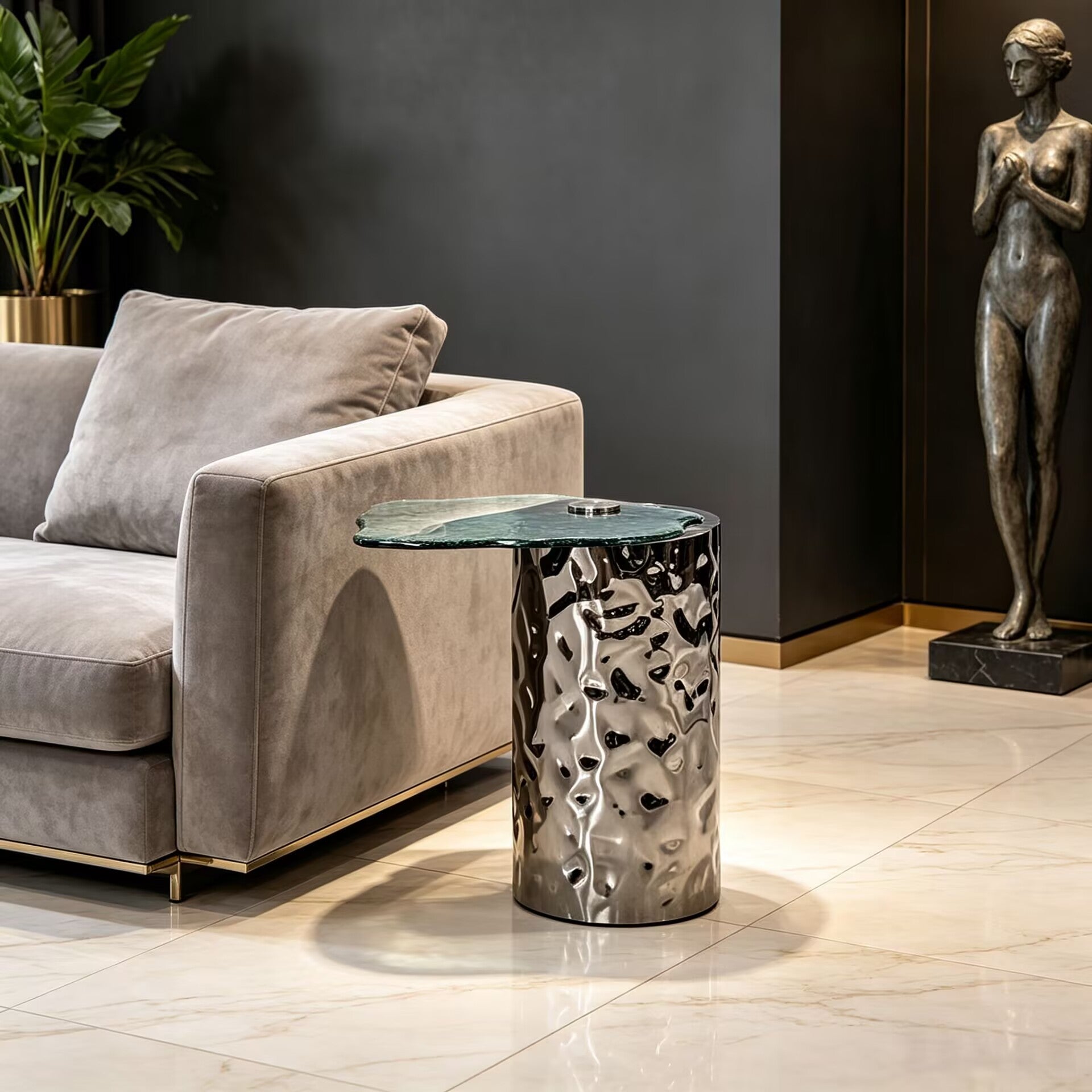 Materia High-End Simplicity Stainless Steel Art Glass Side Table