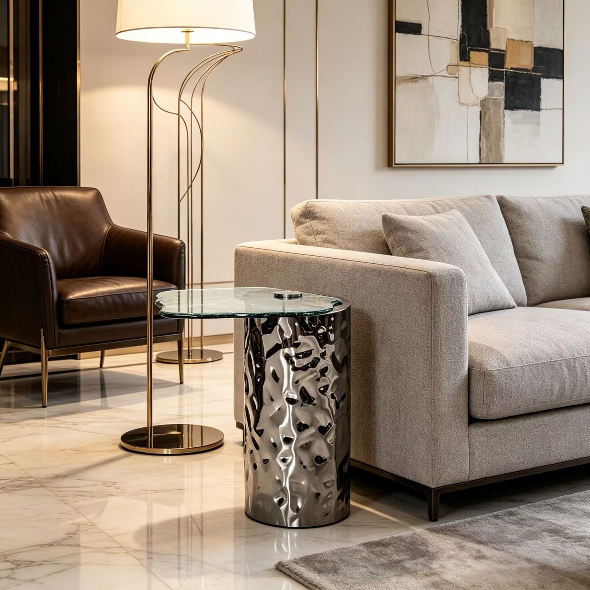 Materia High-End Simplicity Stainless Steel Art Glass Side Table