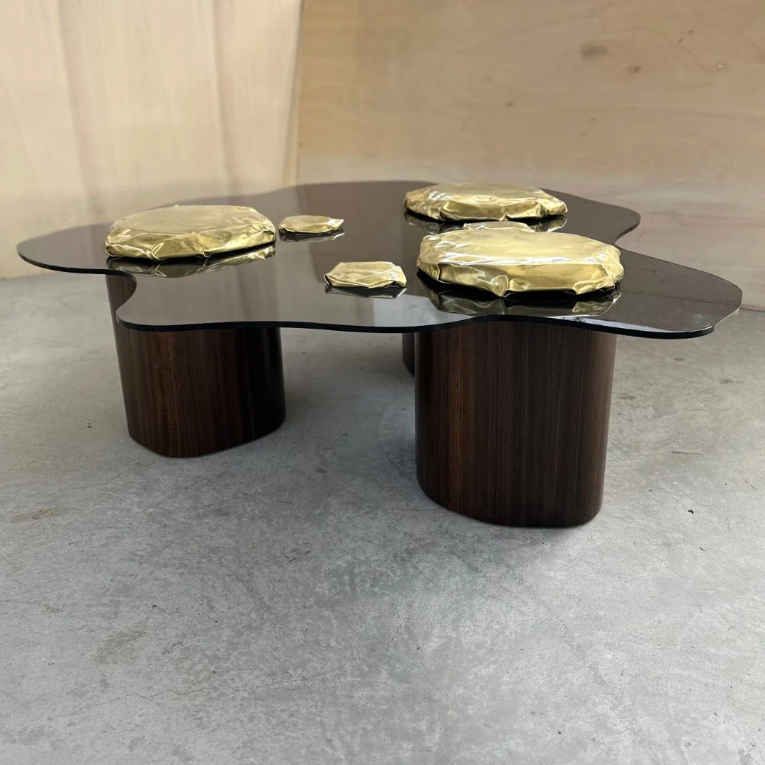 Mermaid Villa High-End Modern Art Metal Irregular Glass Coffee Table