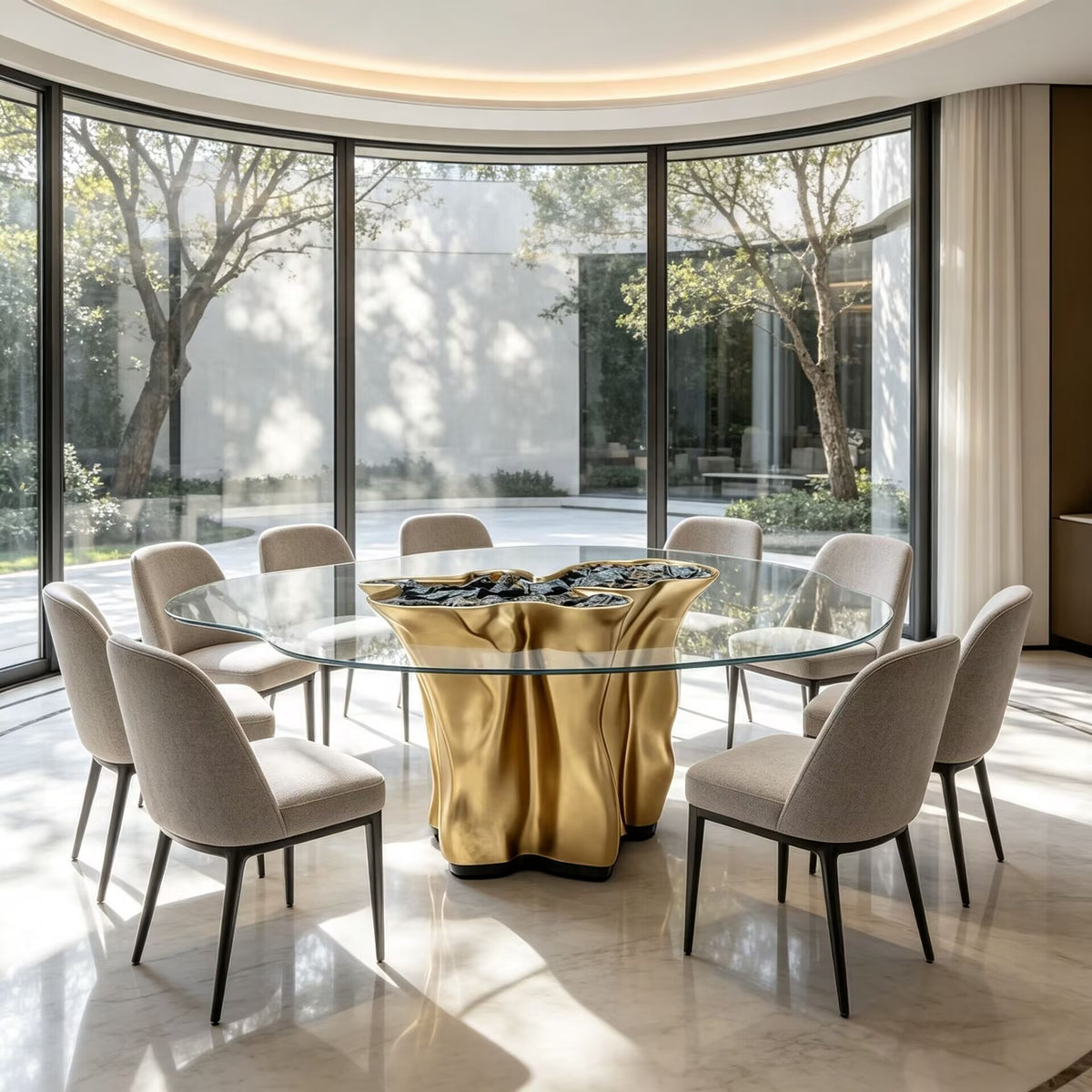 Money Luxury Unique Solid Wood Art Glass Customize Dining Table