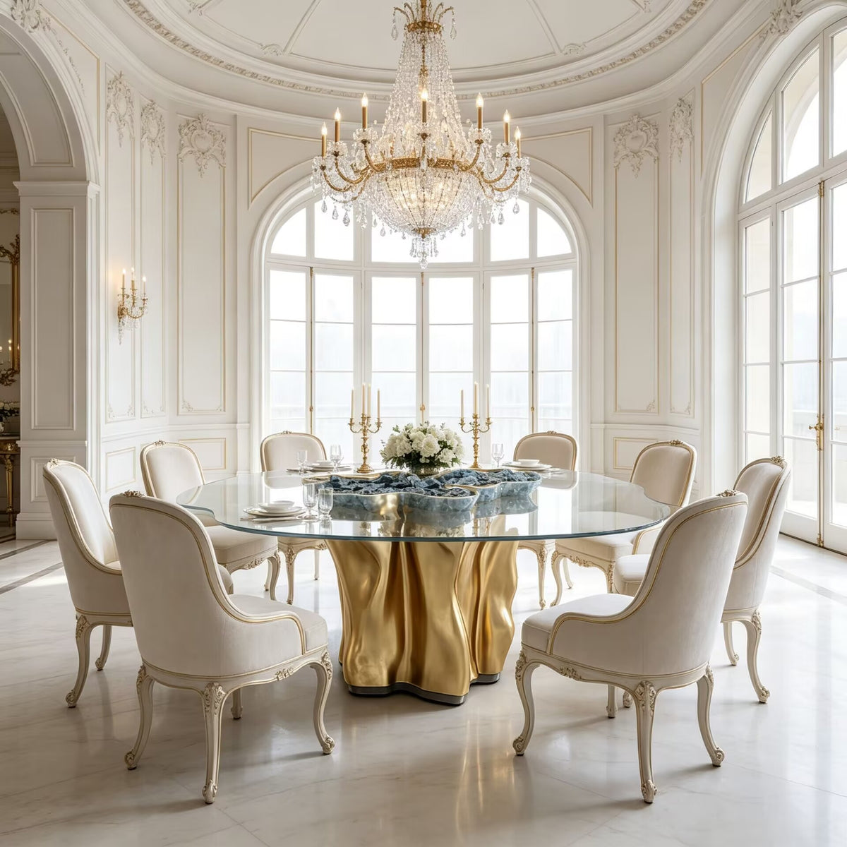 Money Luxury Unique Solid Wood Art Glass Customize Dining Table