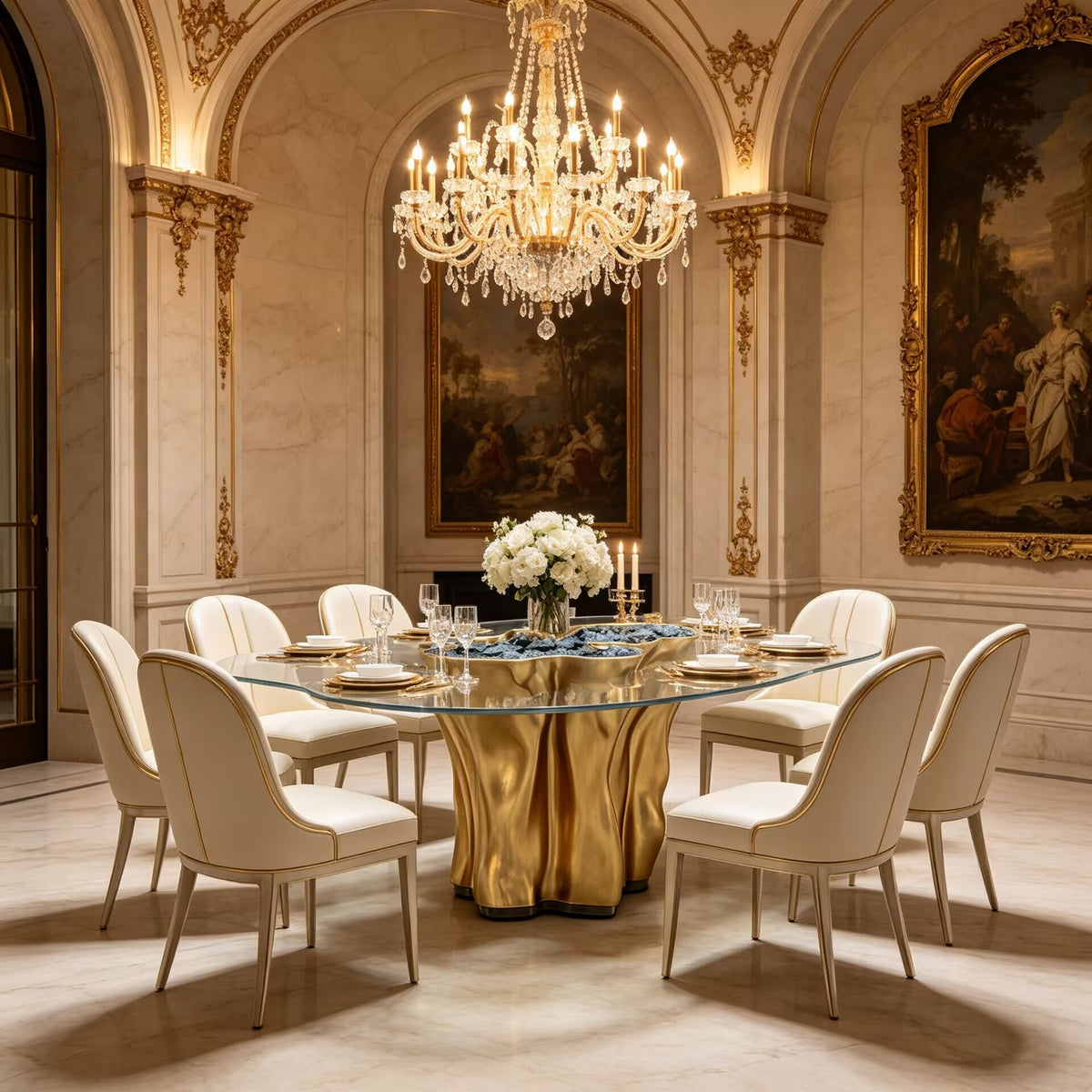 Money Luxury Unique Solid Wood Art Glass Customize Dining Table