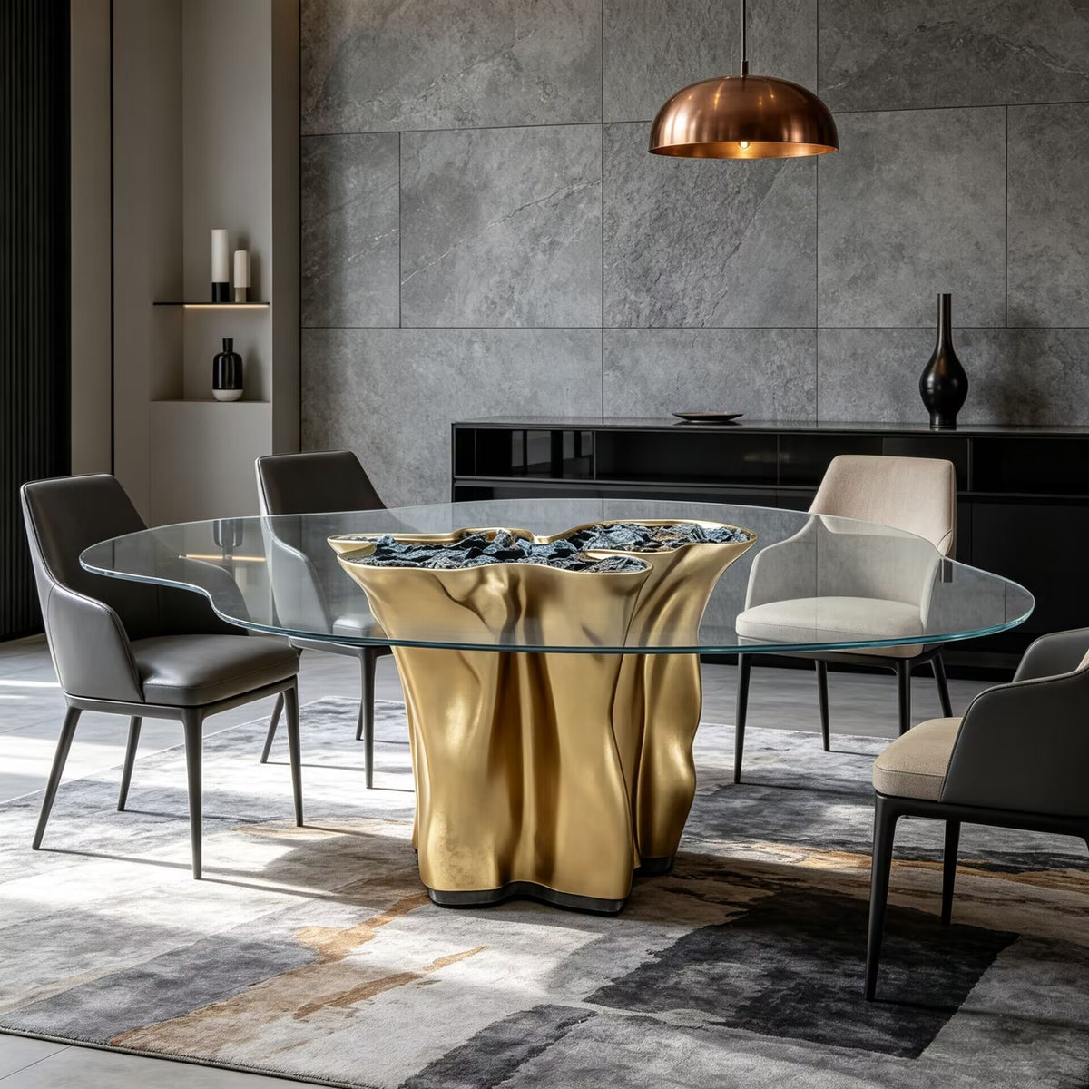 Money Luxury Unique Solid Wood Art Glass Customize Dining Table
