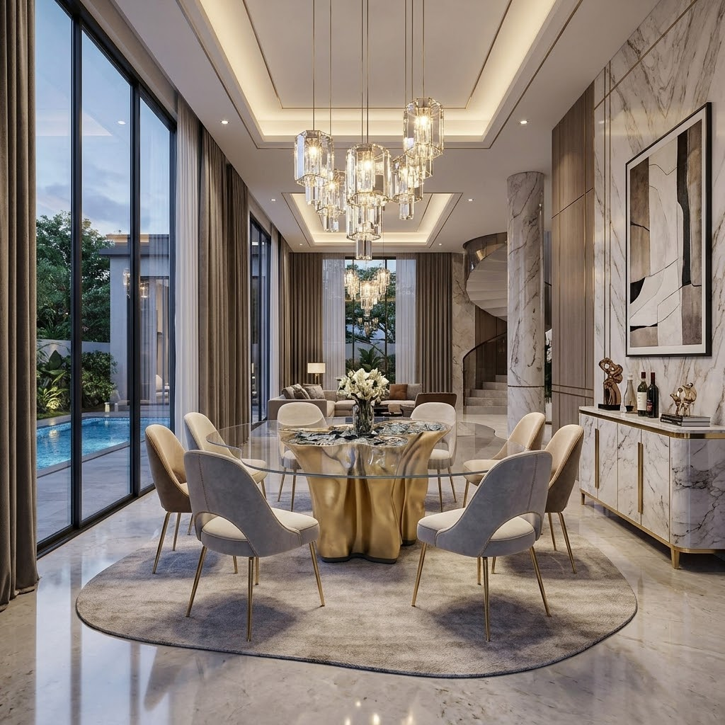 Money Luxury Unique Solid Wood Art Glass Customize Dining Table