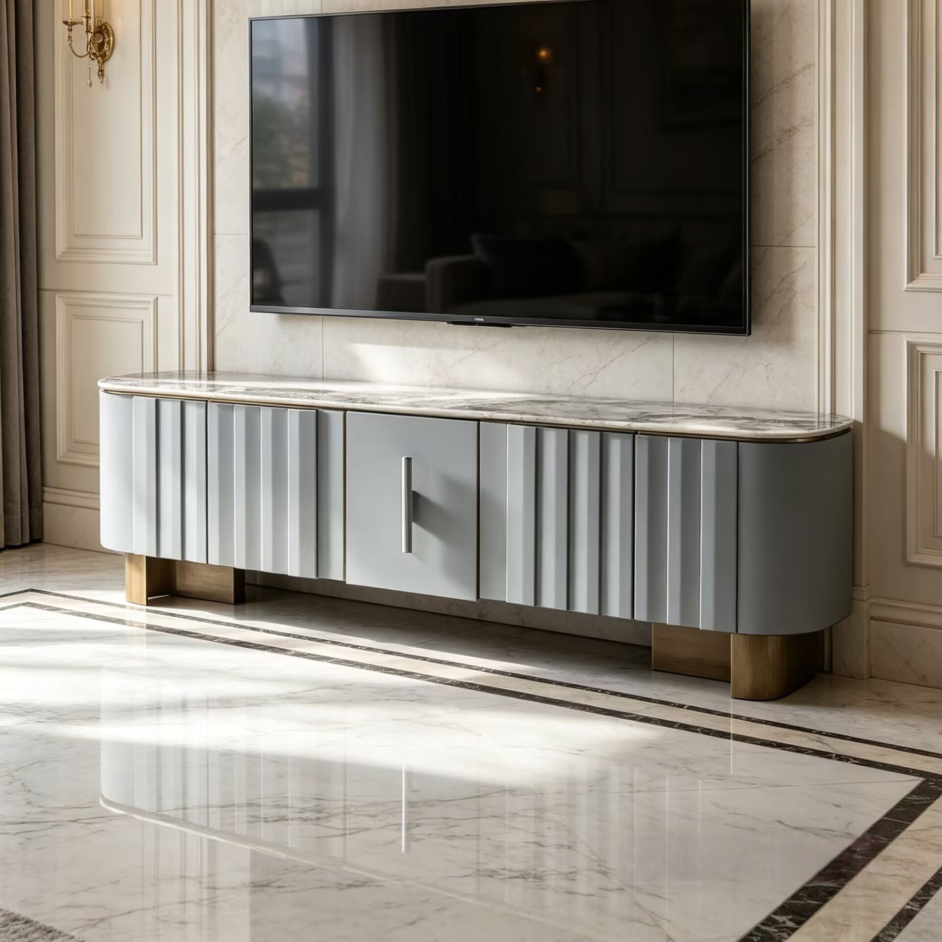 Morgan High-End Art Marble Simplicity Solid Wood Tv Cabinet