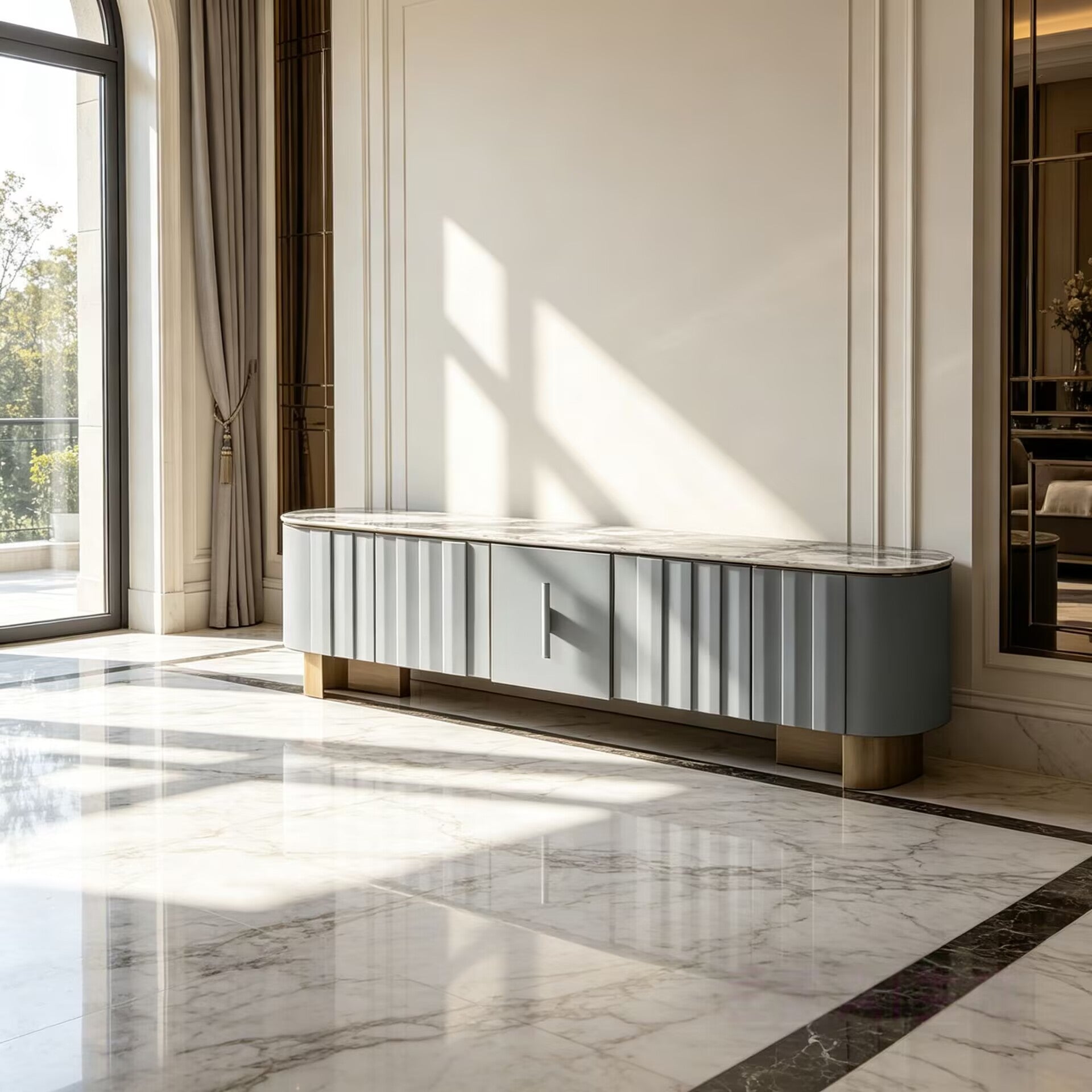 Morgan High-End Art Marble Simplicity Solid Wood Tv Cabinet