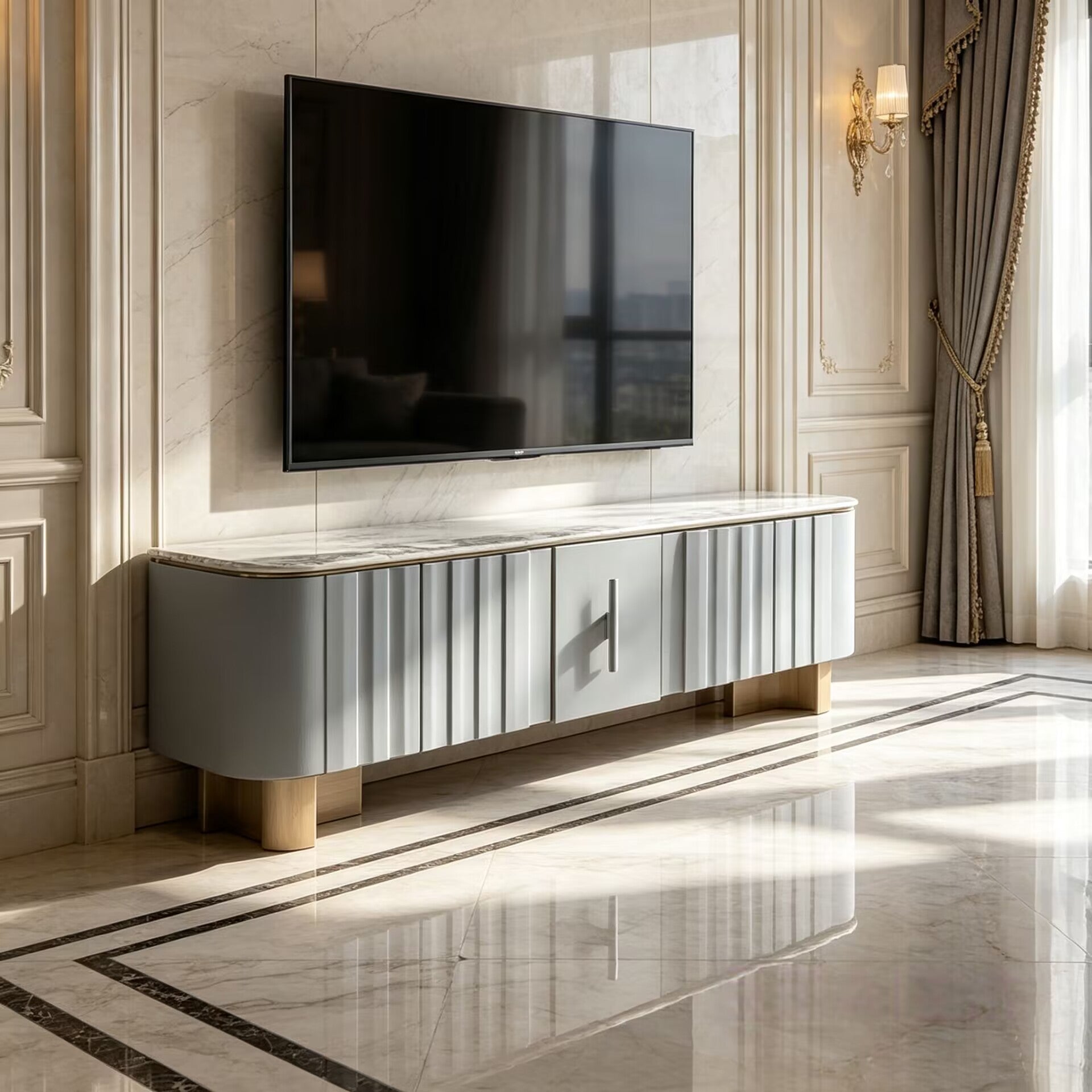 Morgan High-End Art Marble Simplicity Solid Wood Tv Cabinet