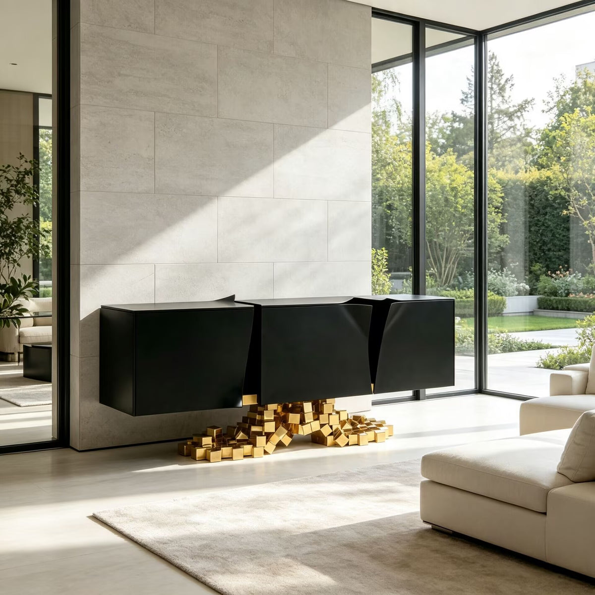 Mosaic Luxurious Creative Geometry Metal Lacquered Solid Wood Sideboard