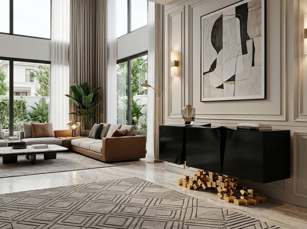 Mosaic Luxurious Creative Geometry Metal Lacquered Solid Wood Sideboard