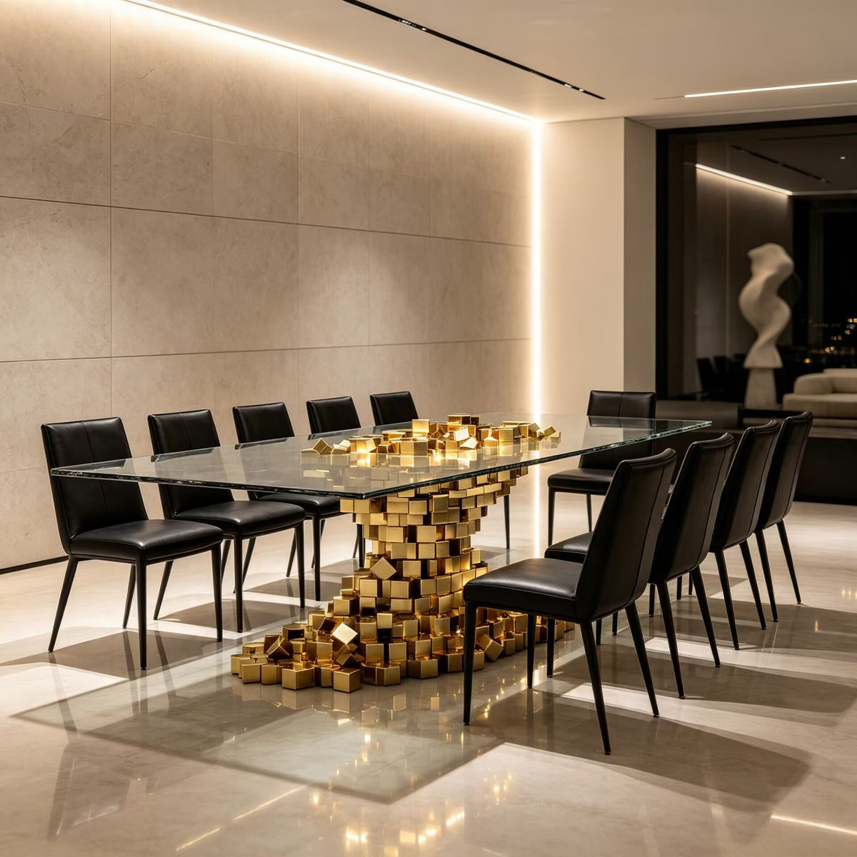 Mosaic High Quality Creative Geometry Metal Glass Rectangle Dining Table