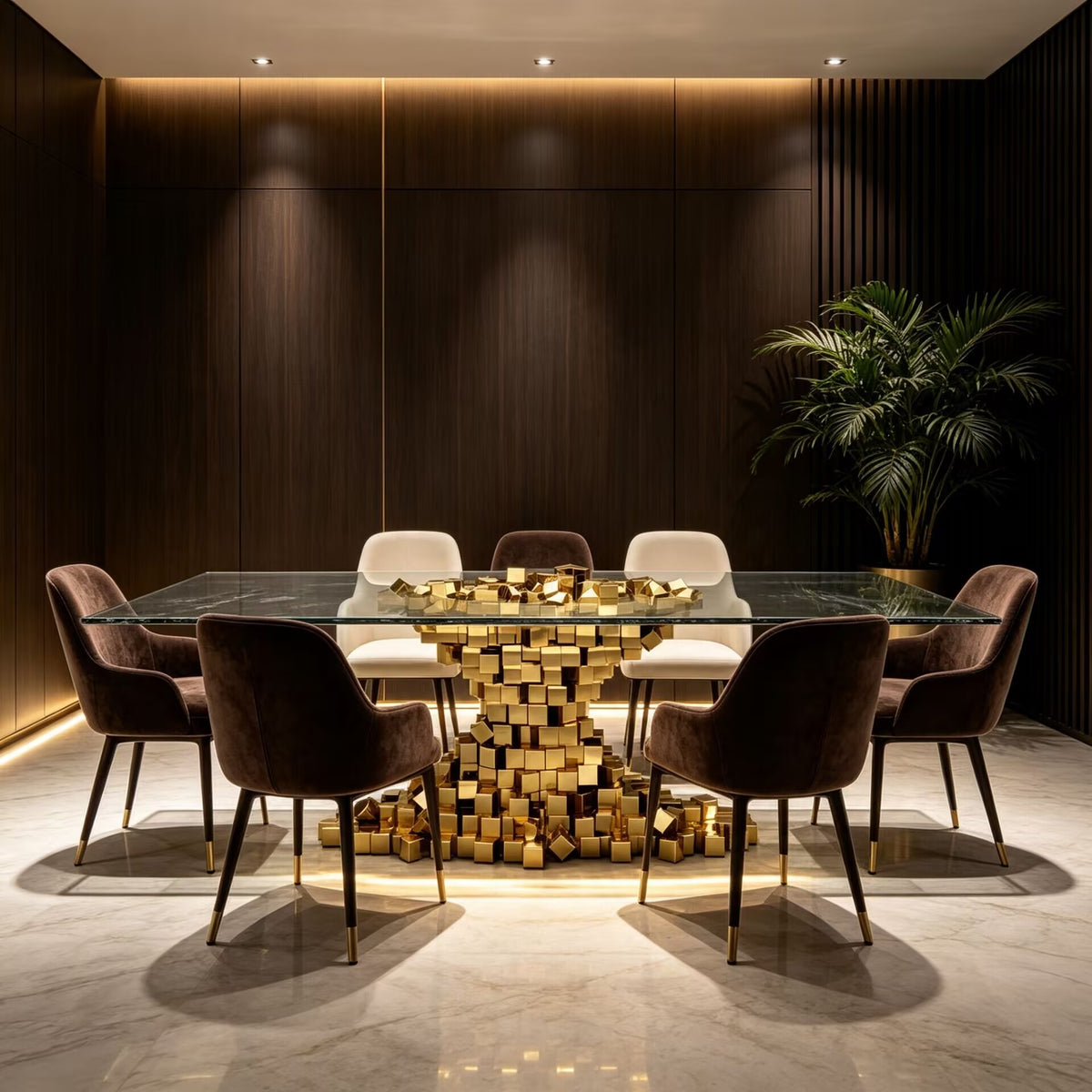 Mosaic High Quality Creative Geometry Metal Glass Rectangle Dining Table