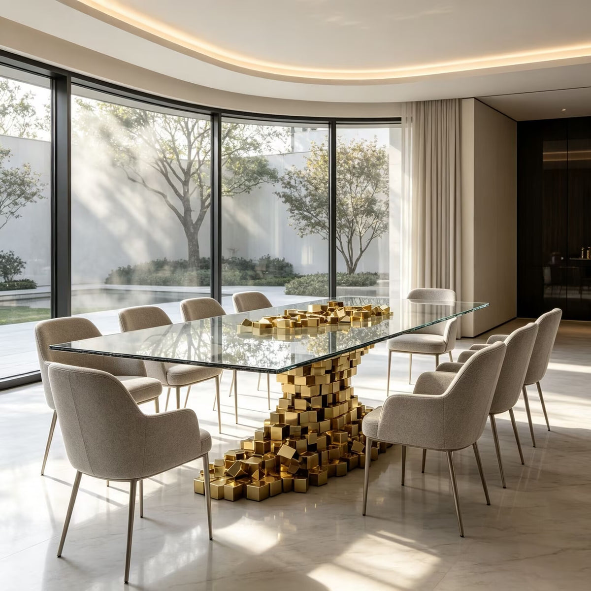 Mosaic High Quality Creative Geometry Metal Glass Rectangle Dining Table