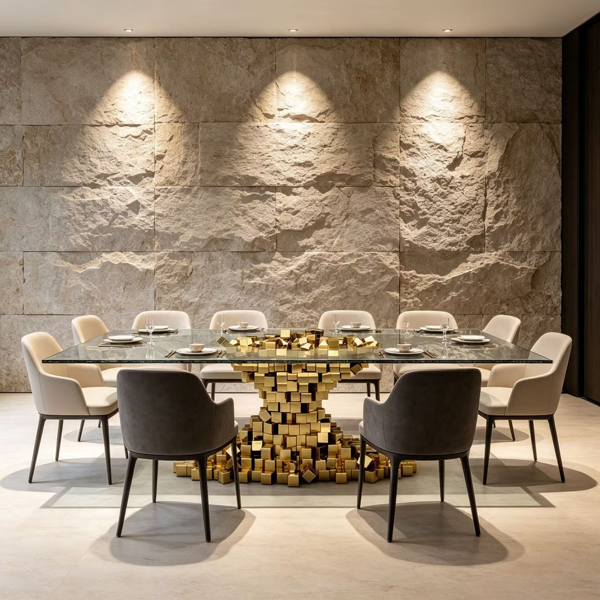Mosaic High Quality Creative Geometry Metal Glass Rectangle Dining Table