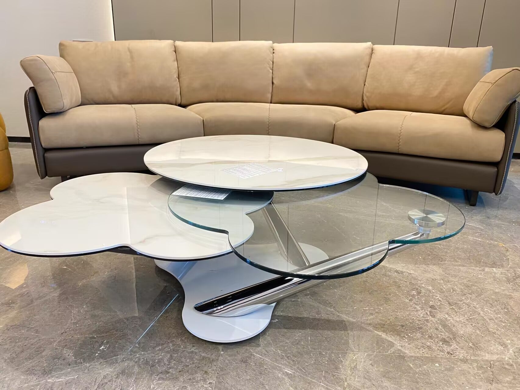 My Flower Modern Minimalism Stainless Steel Marble Coffee Table