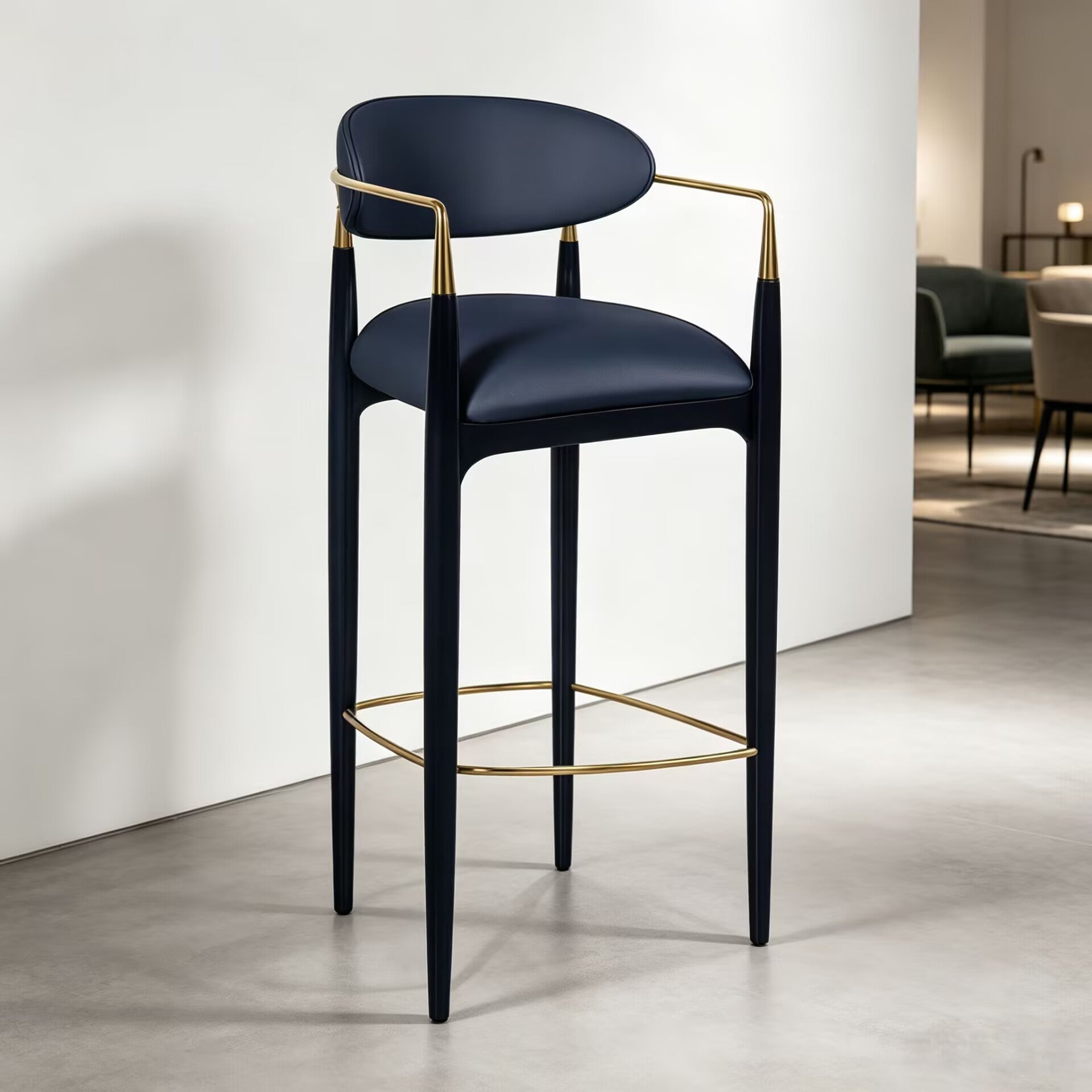 Nahema Italian High-End Artistic Solid Wood Fabric Bar Stool