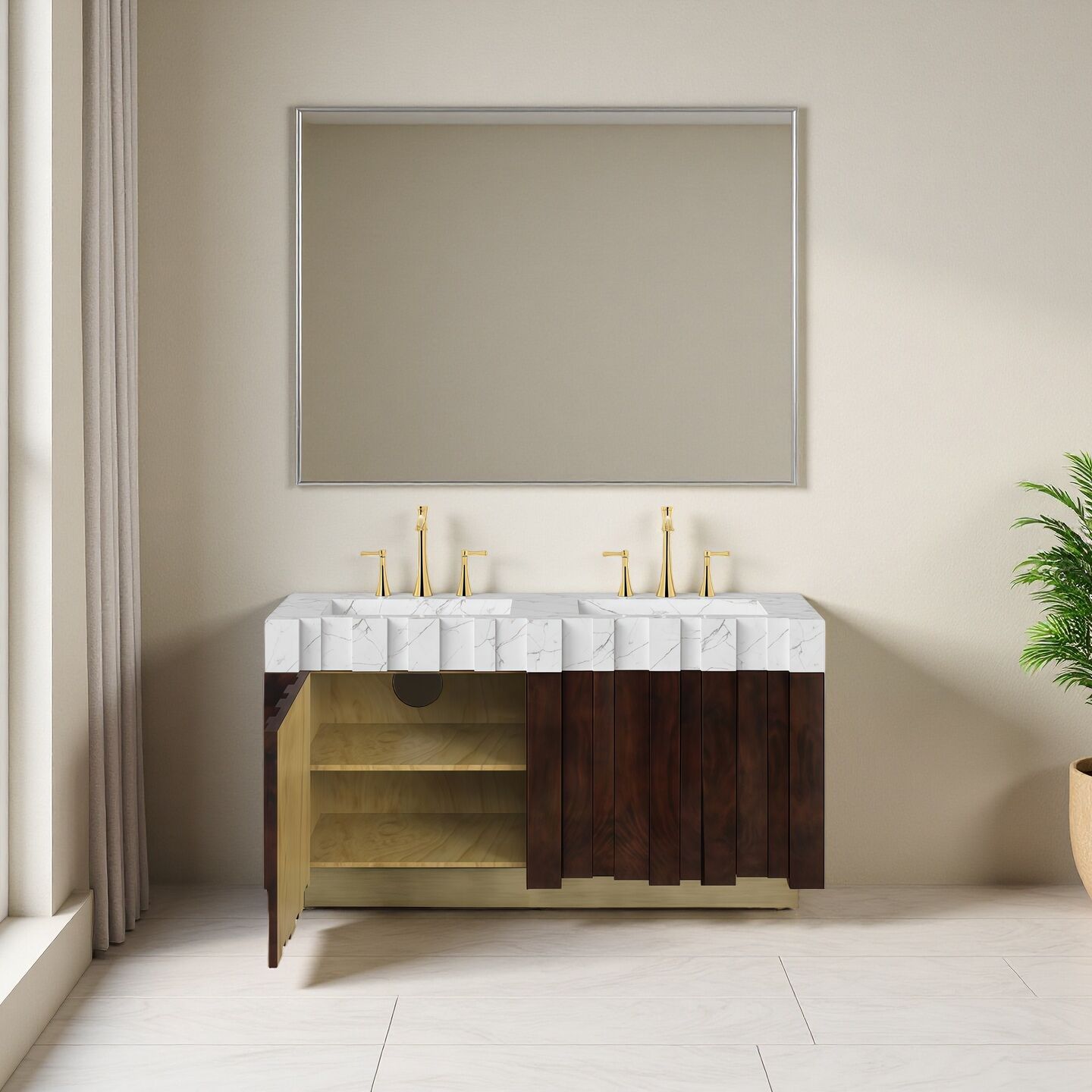Nazca Modern High End Art Marble Double Hole Washbasin