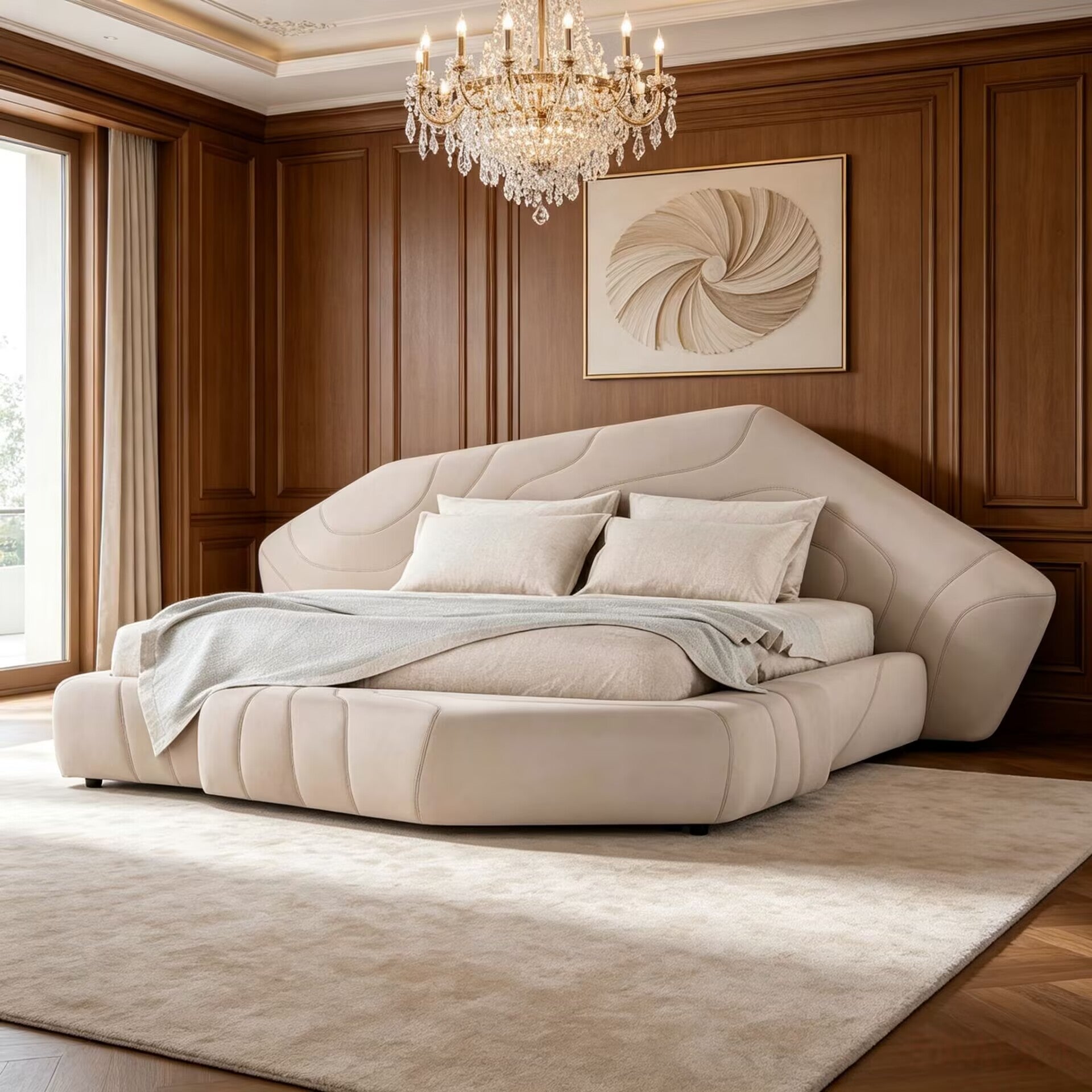 Neolito Modern Artistic Designer White Leather Double Large Bed