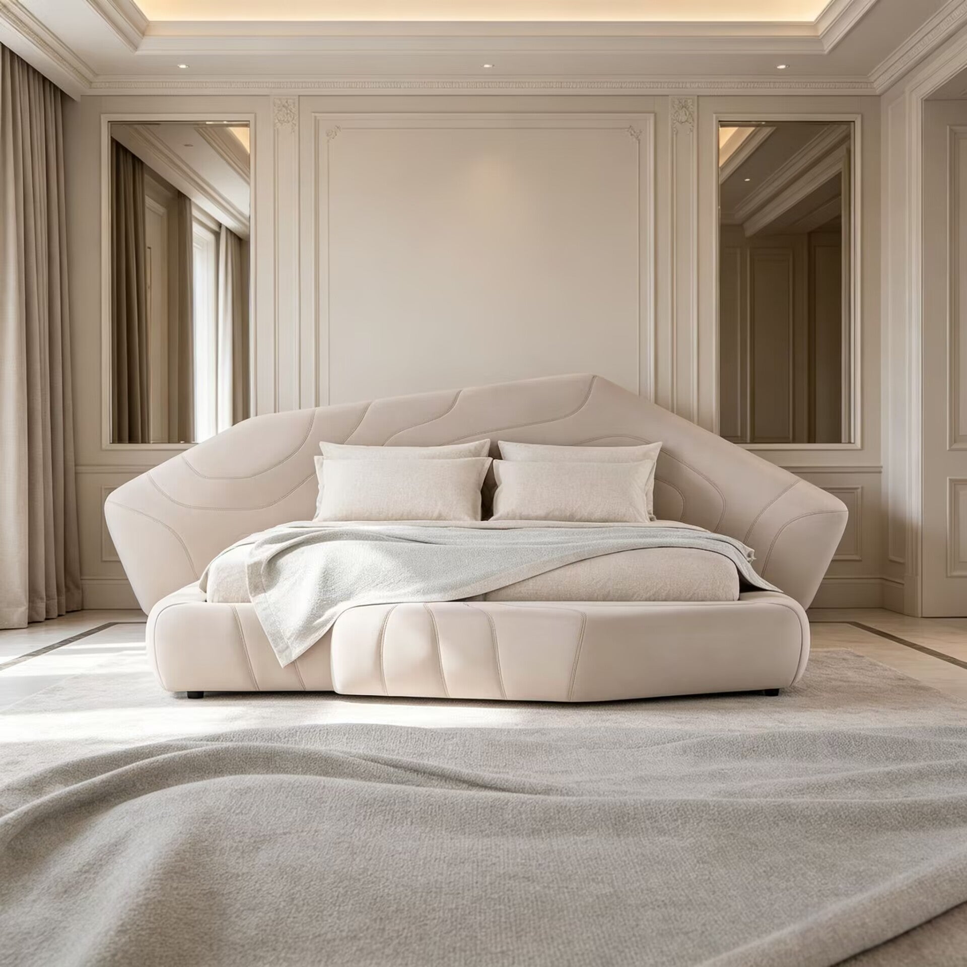 Neolito Modern Artistic Designer White Leather Double Large Bed