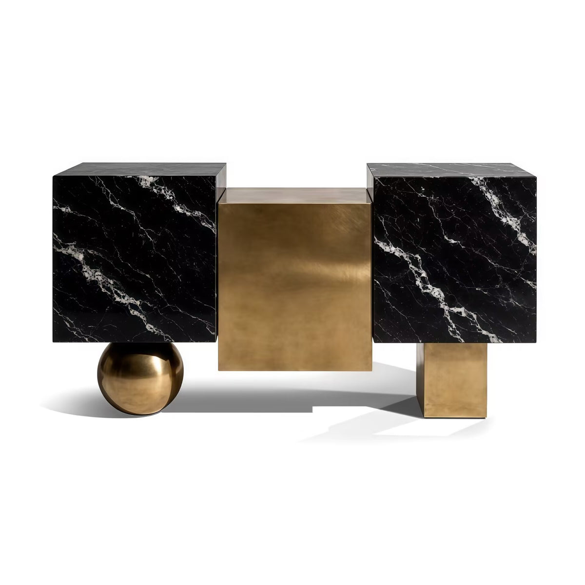 Onyra Unique Artistic Upscale Irregular Marble Metal Sideboard