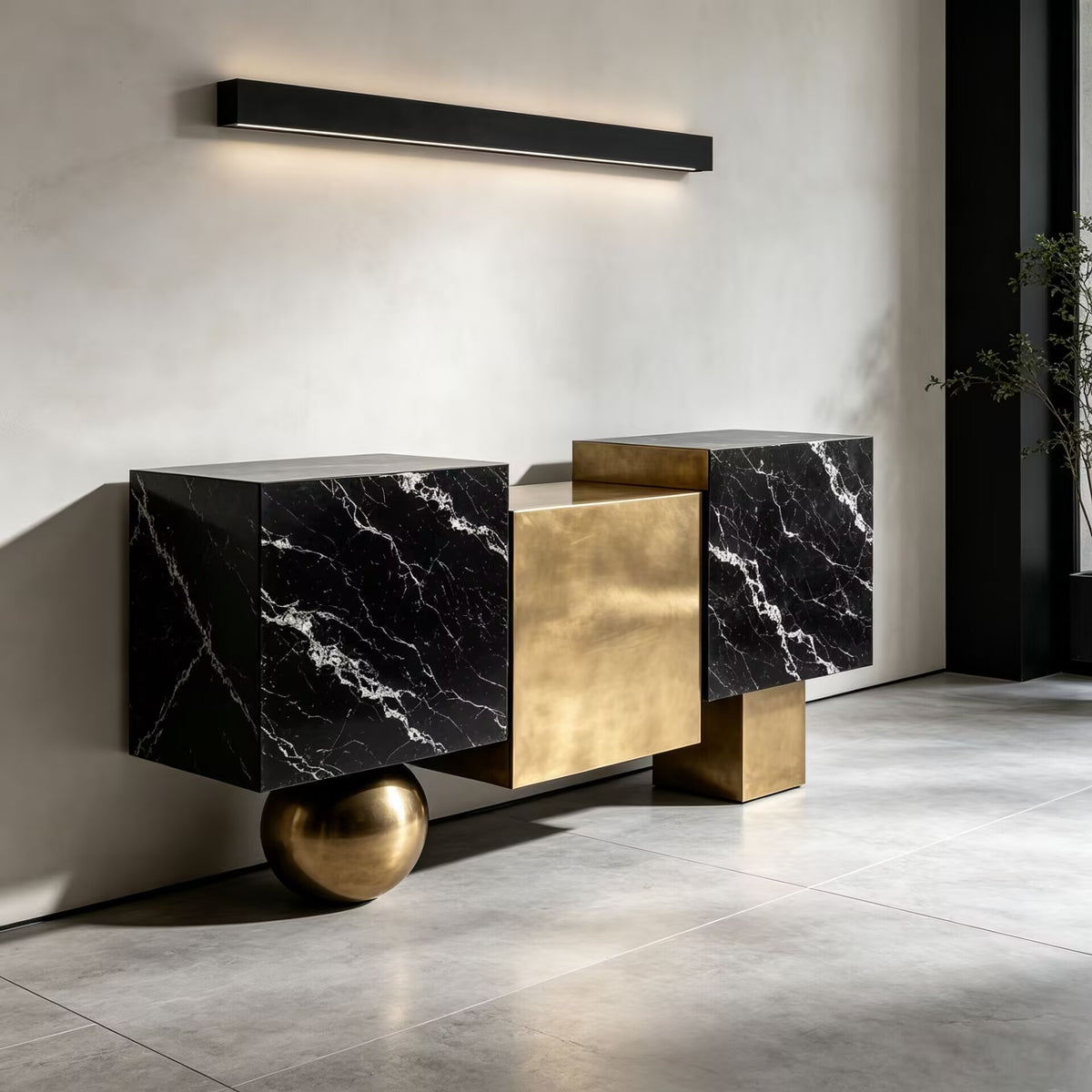 Onyra Unique Artistic Upscale Irregular Marble Metal Sideboard