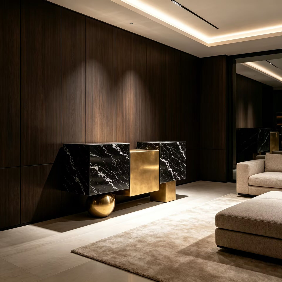 Onyra Unique Artistic Upscale Irregular Marble Metal Sideboard