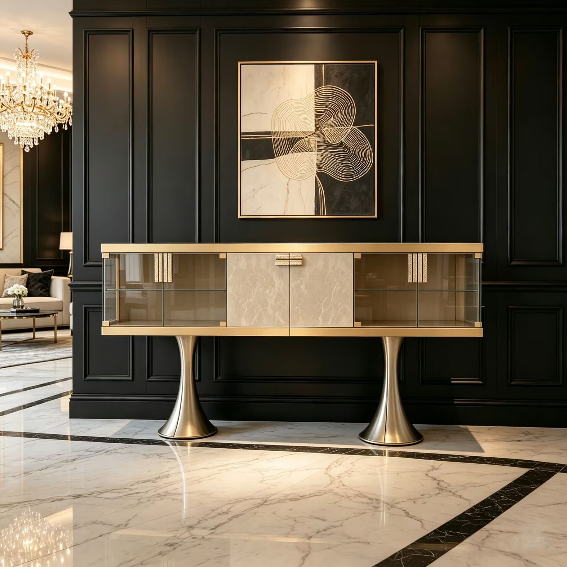 Oscar Modern Artistic Glass Minimalism Solid Wood Sideboard