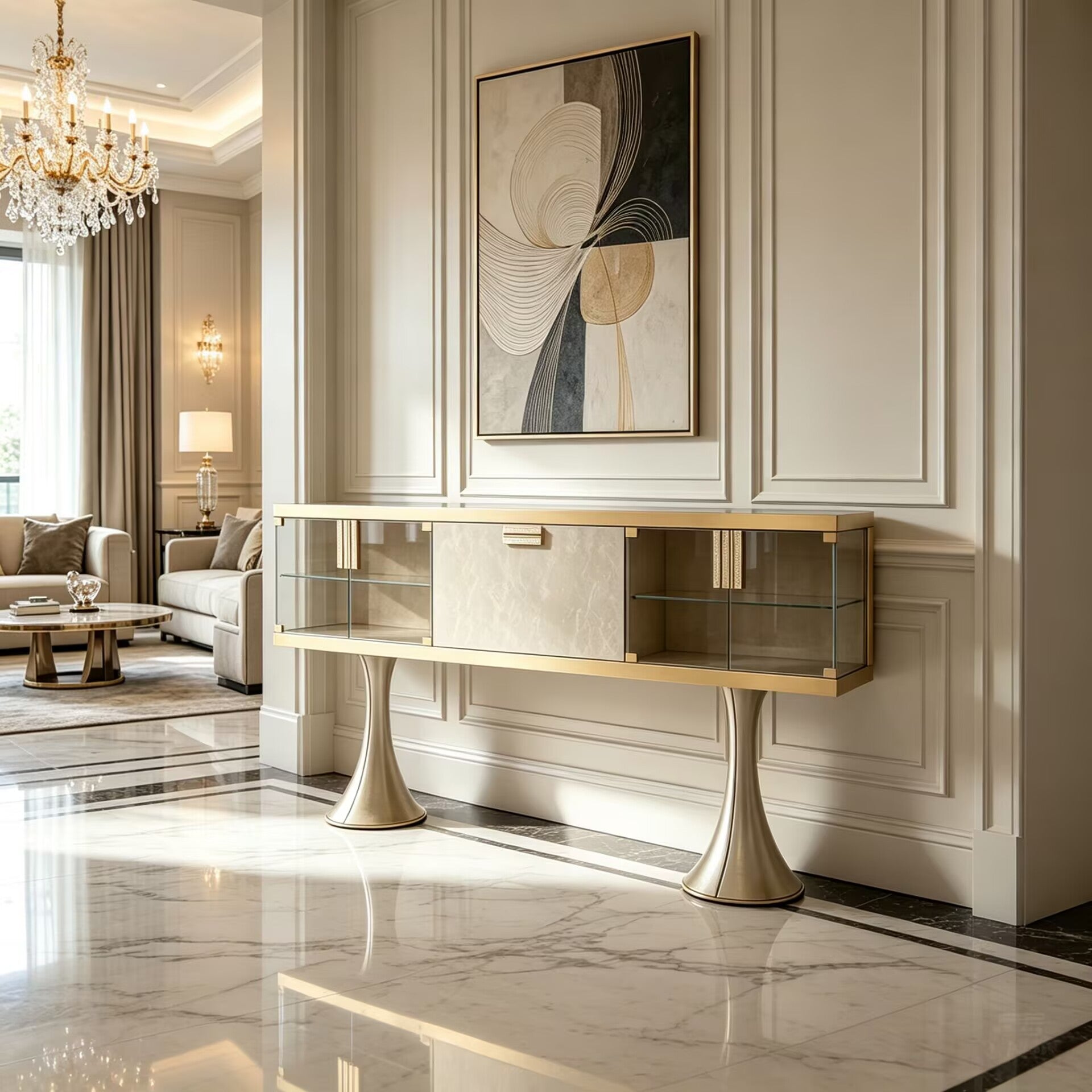 Oscar Modern Artistic Glass Minimalism Solid Wood Sideboard