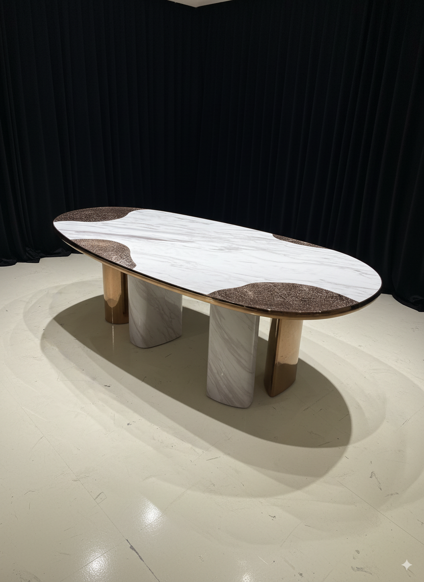 Oval marble high-end dining table for multiple people