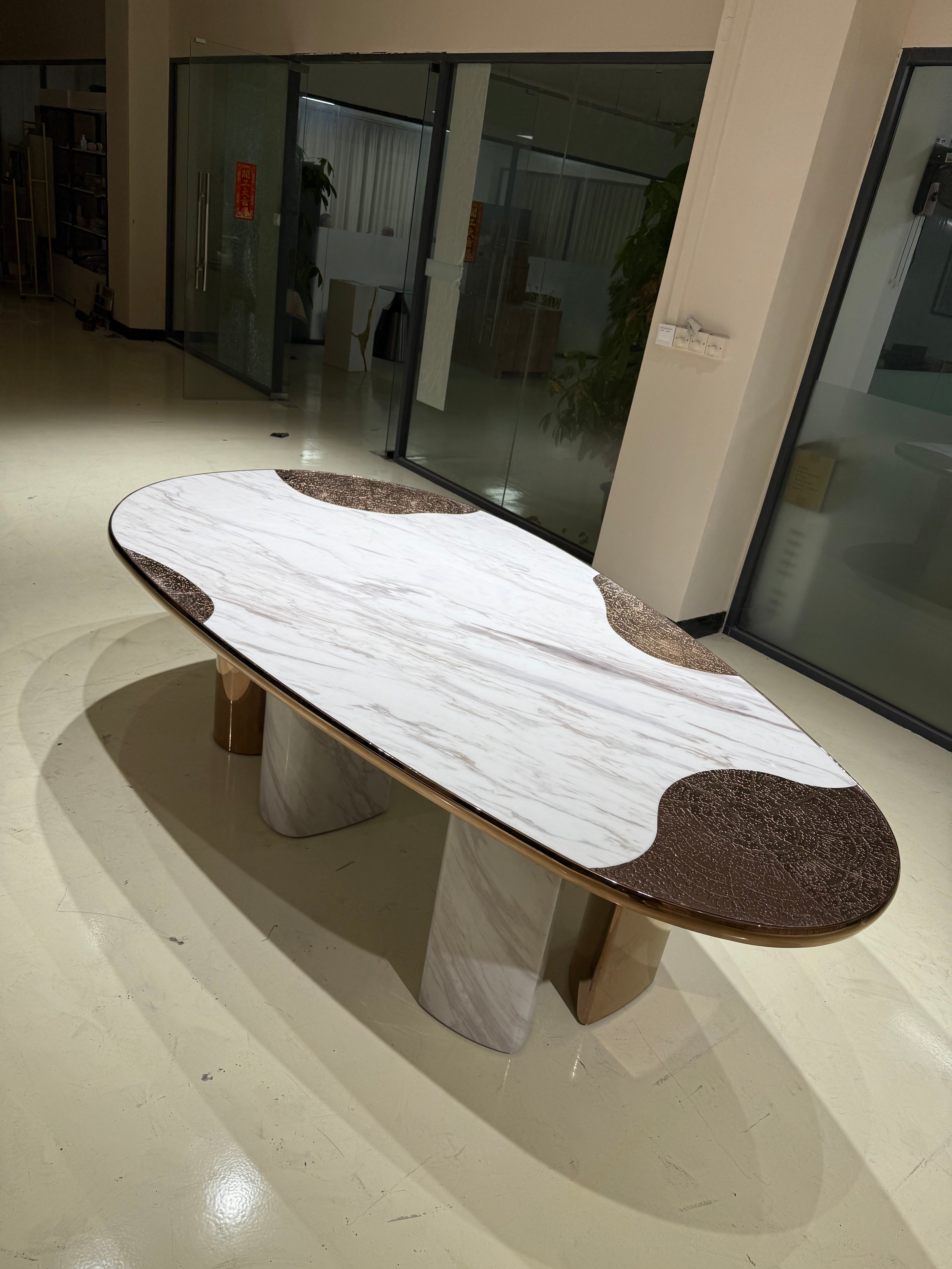 Oval marble high-end dining table for multiple people