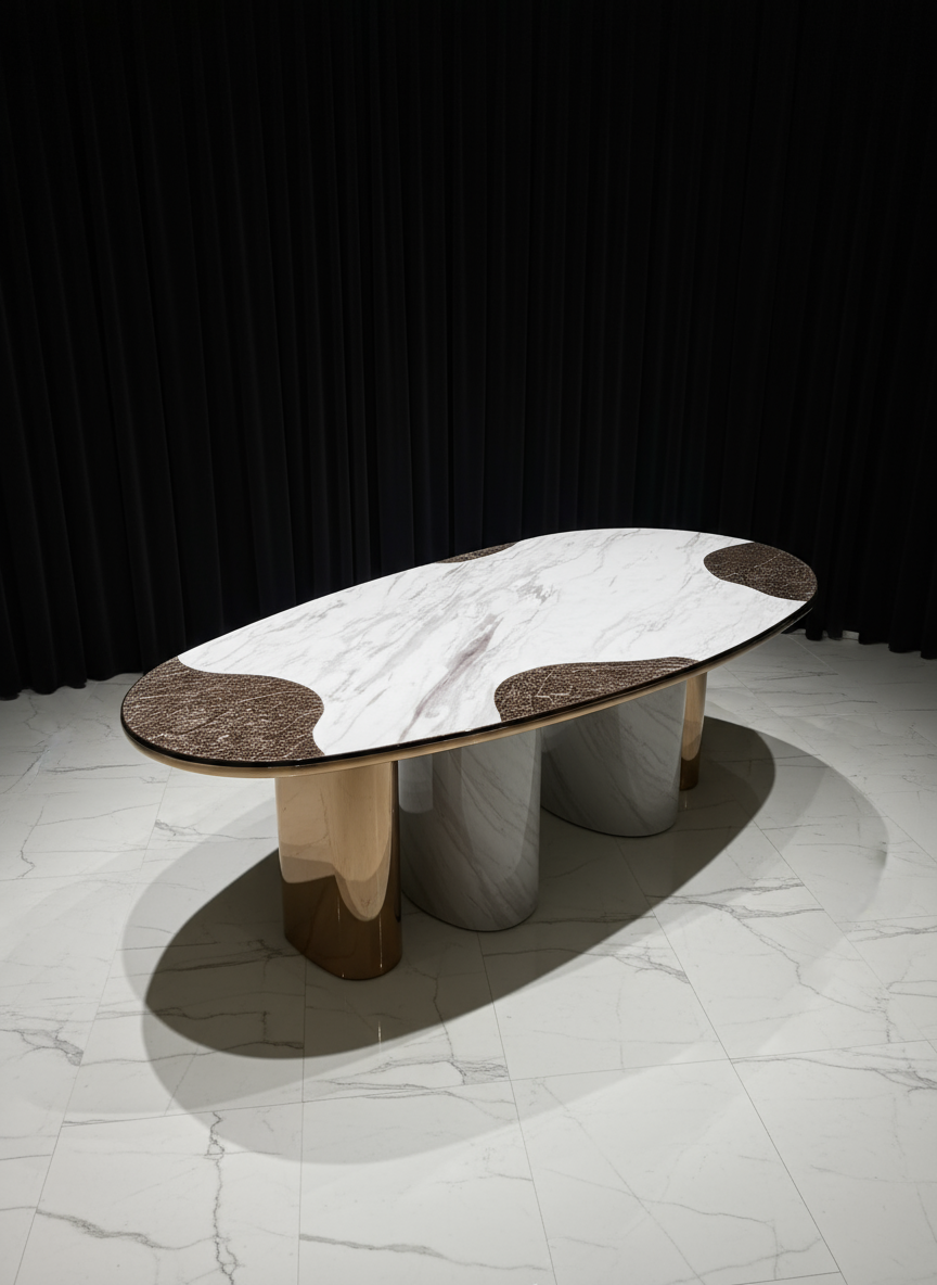Oval marble high-end dining table for multiple people