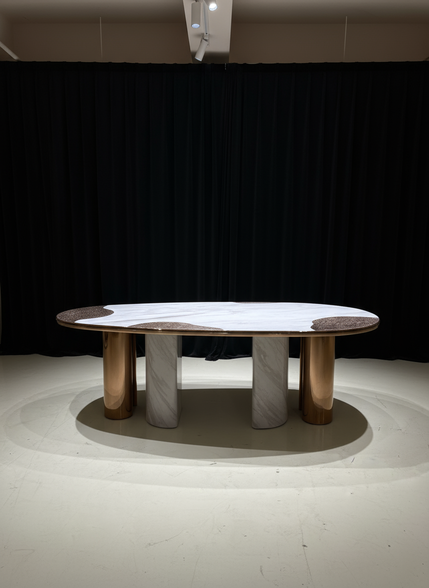 Oval marble high-end dining table for multiple people