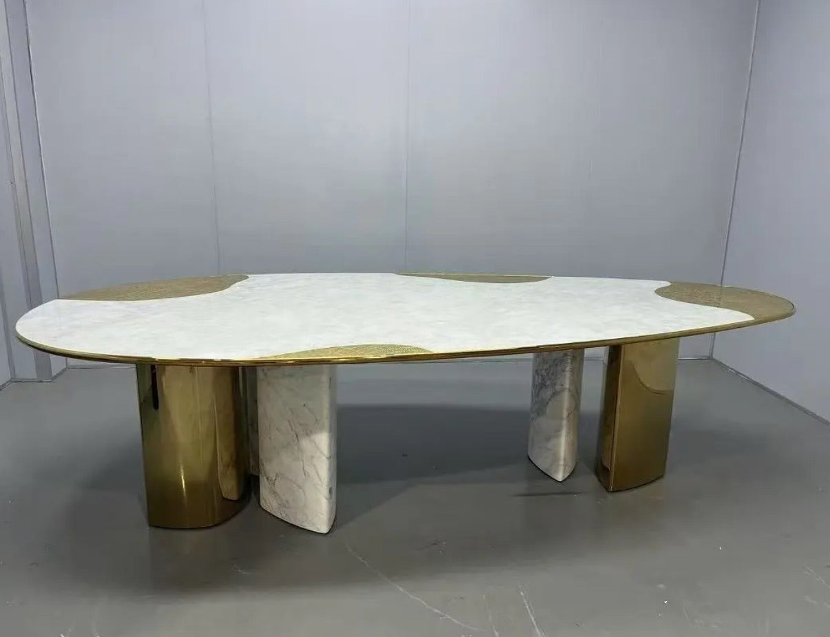 Oval marble high-end dining table for multiple people