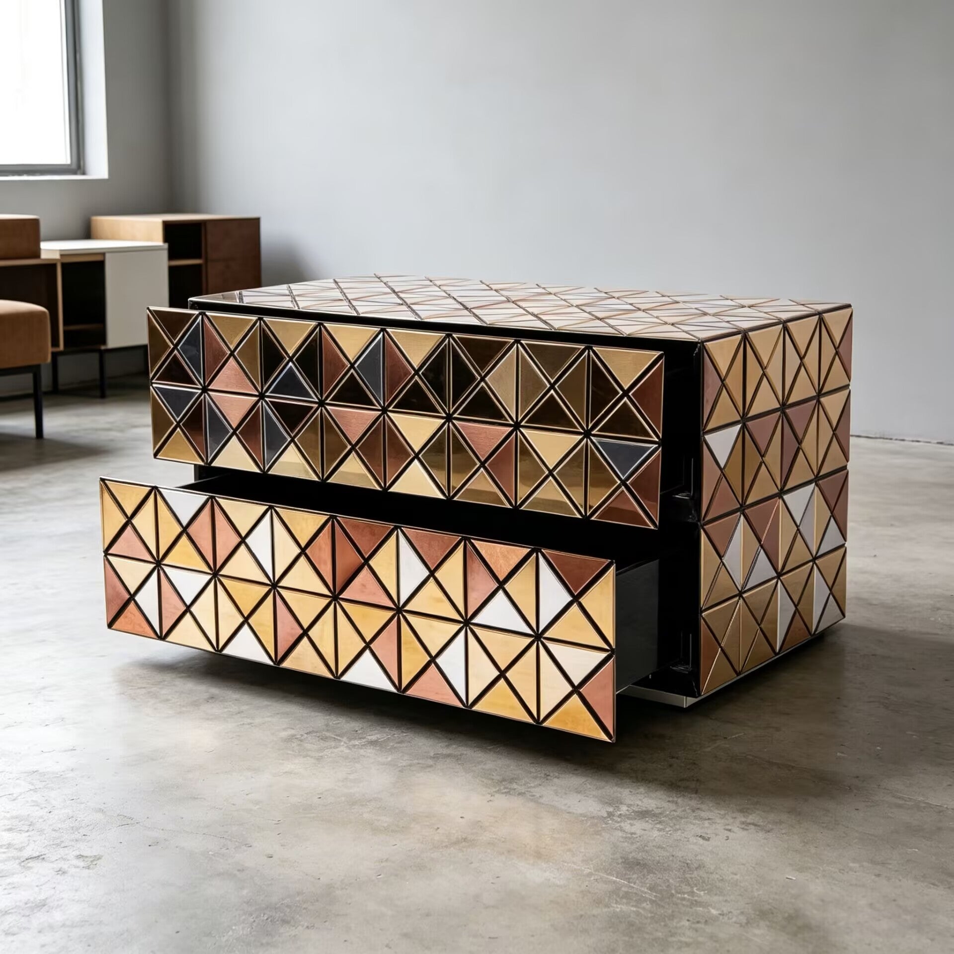 Pixel High Quality Art Hand-Painted Solid Wood Metal Nightstand