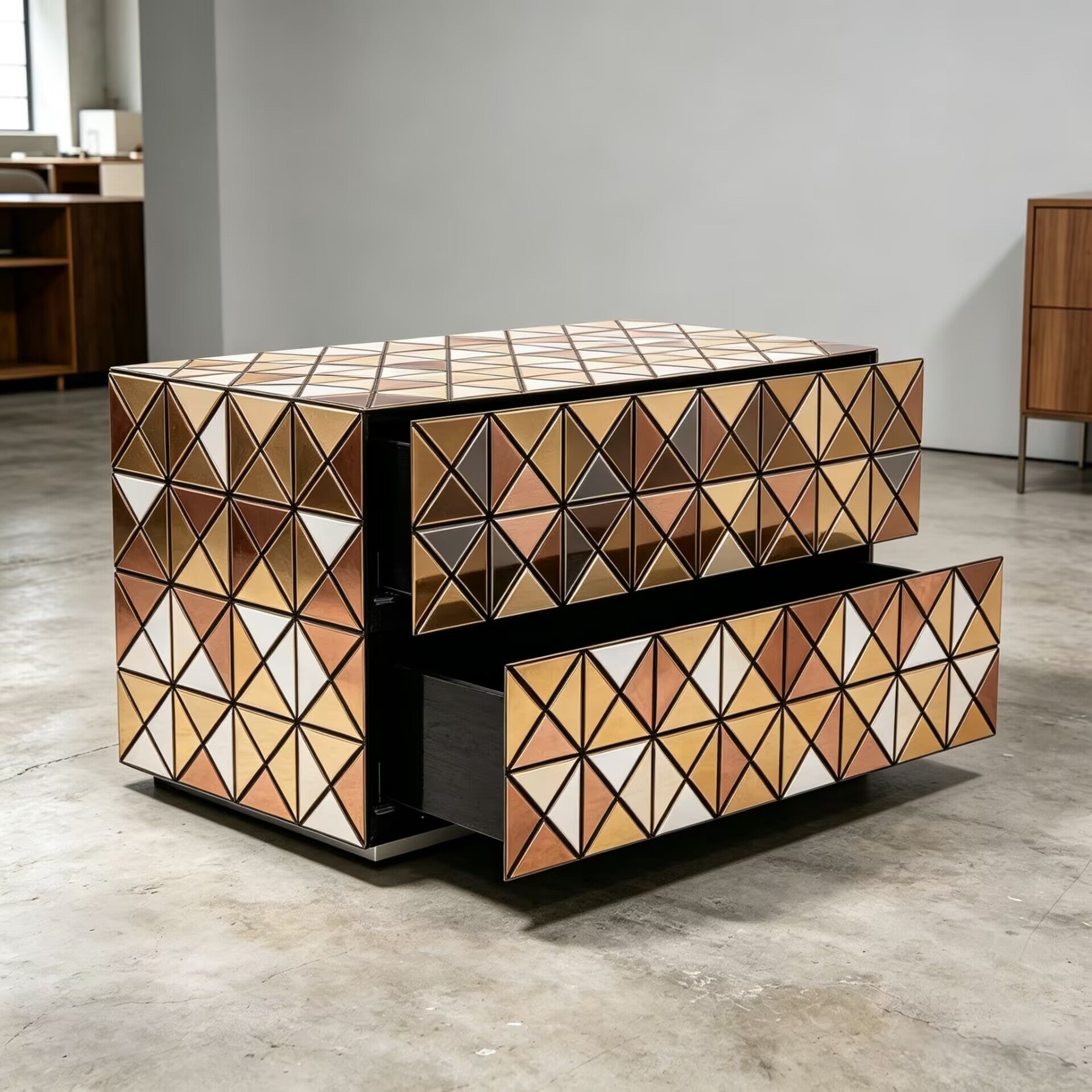 Pixel High Quality Art Hand-Painted Solid Wood Metal Nightstand