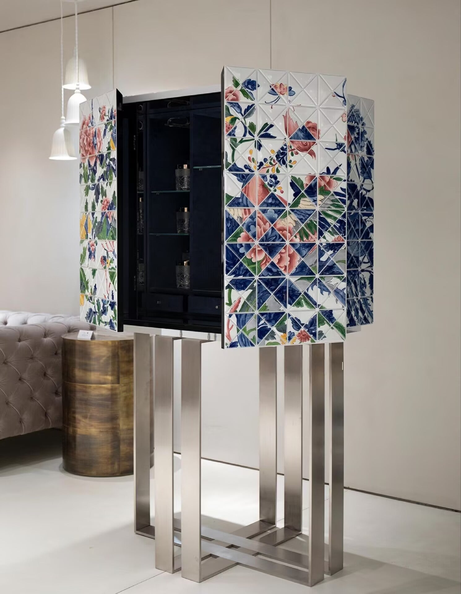 Pixel Once Upon A Time Italian Luxurious Artistic Ceramics Wine Cabinet