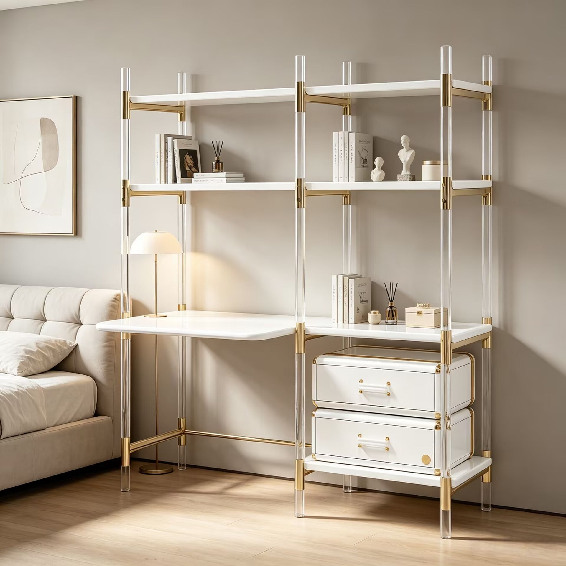 Puzzled Modern Creativity Acrylic Minimalist Solid Wood Bookcase
