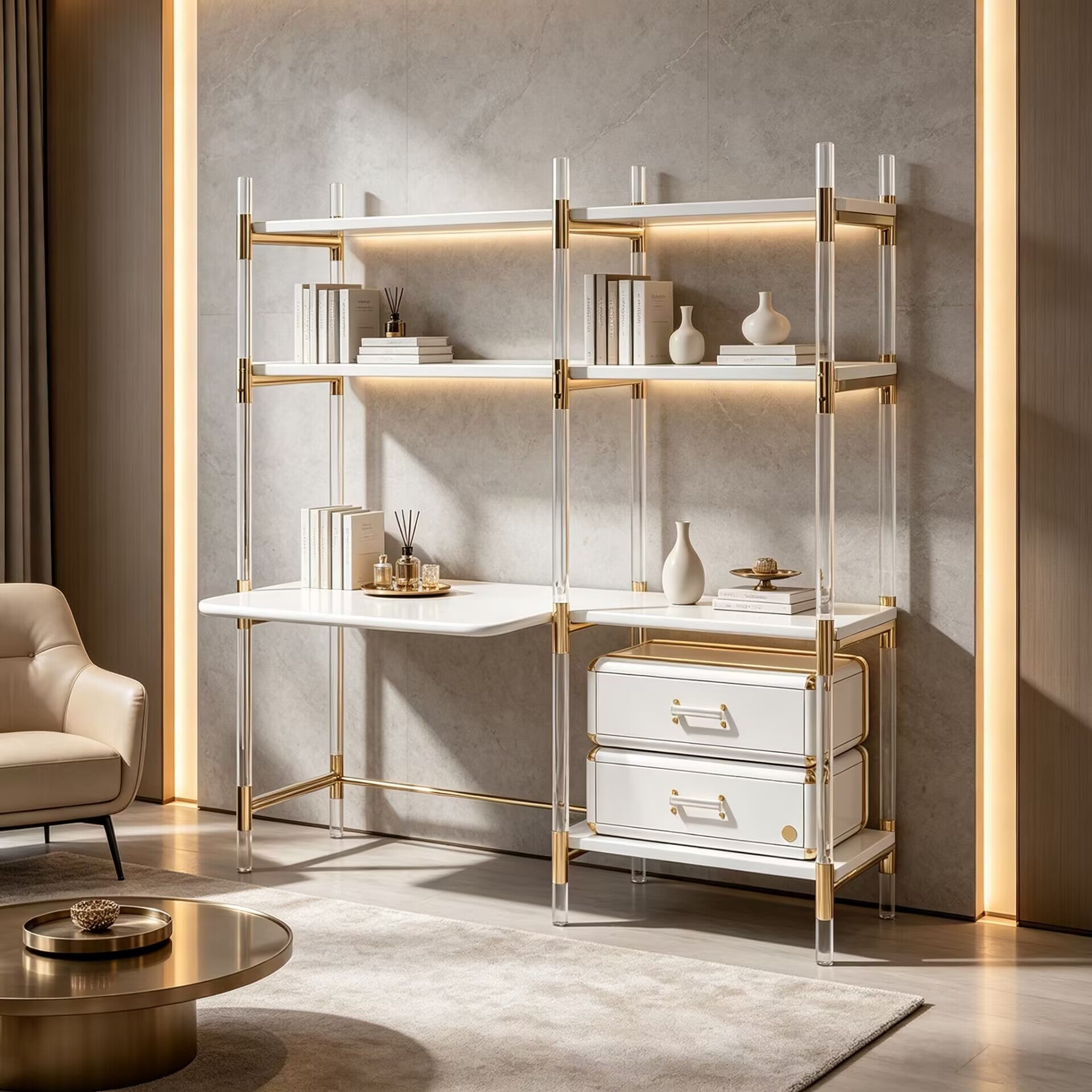 Puzzled Modern Creativity Acrylic Minimalist Solid Wood Bookcase
