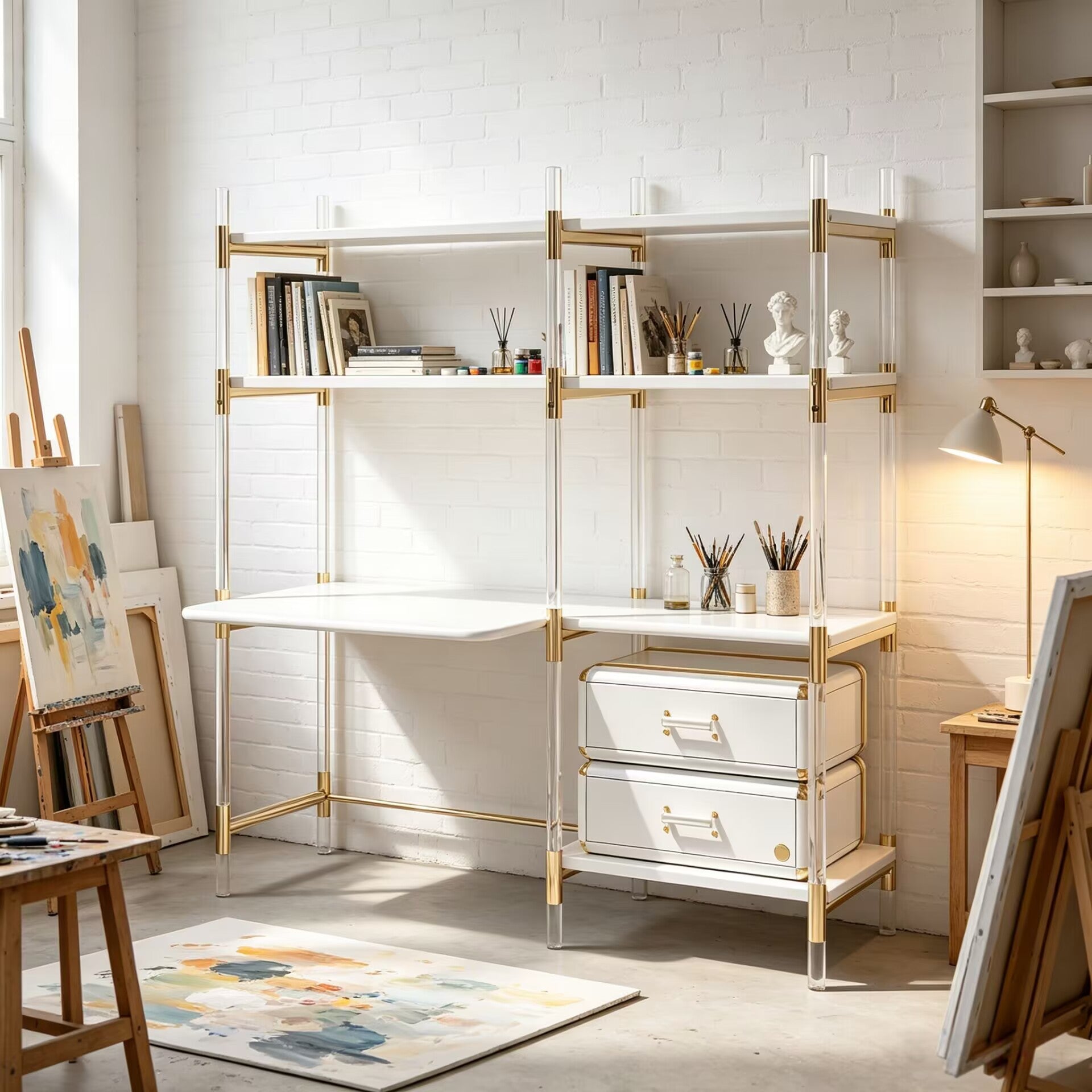Puzzled Modern Creativity Acrylic Minimalist Solid Wood Bookcase