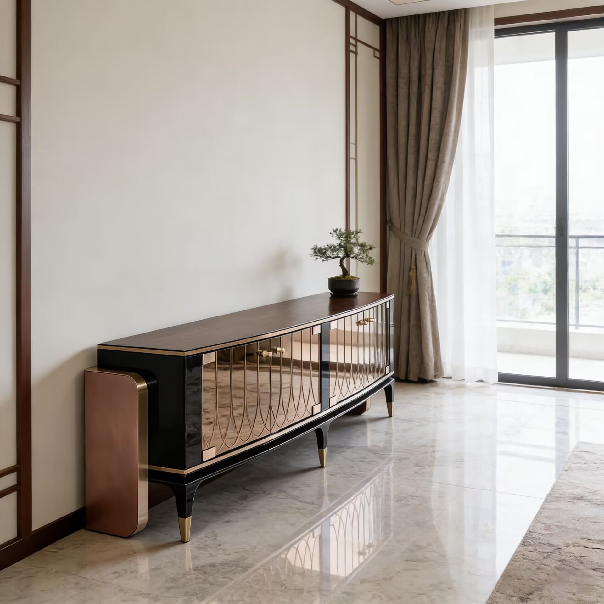 Palawan Villa Living Room High-End Solid Wood Glass Tv Cabinet