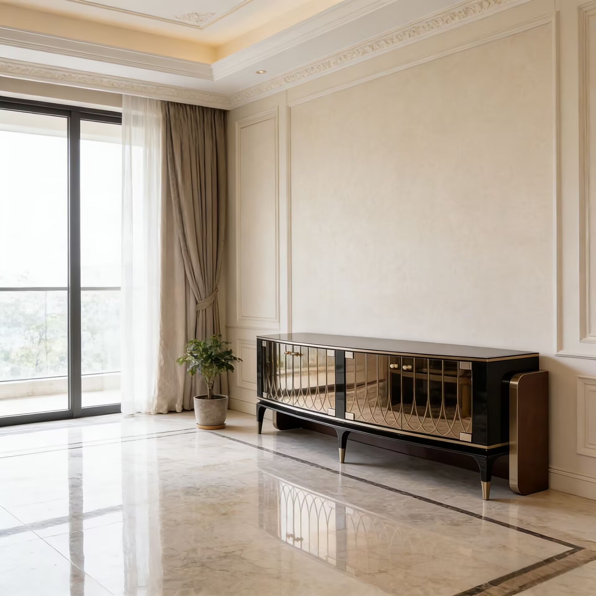 Palawan Villa Living Room High-End Solid Wood Glass Tv Cabinet