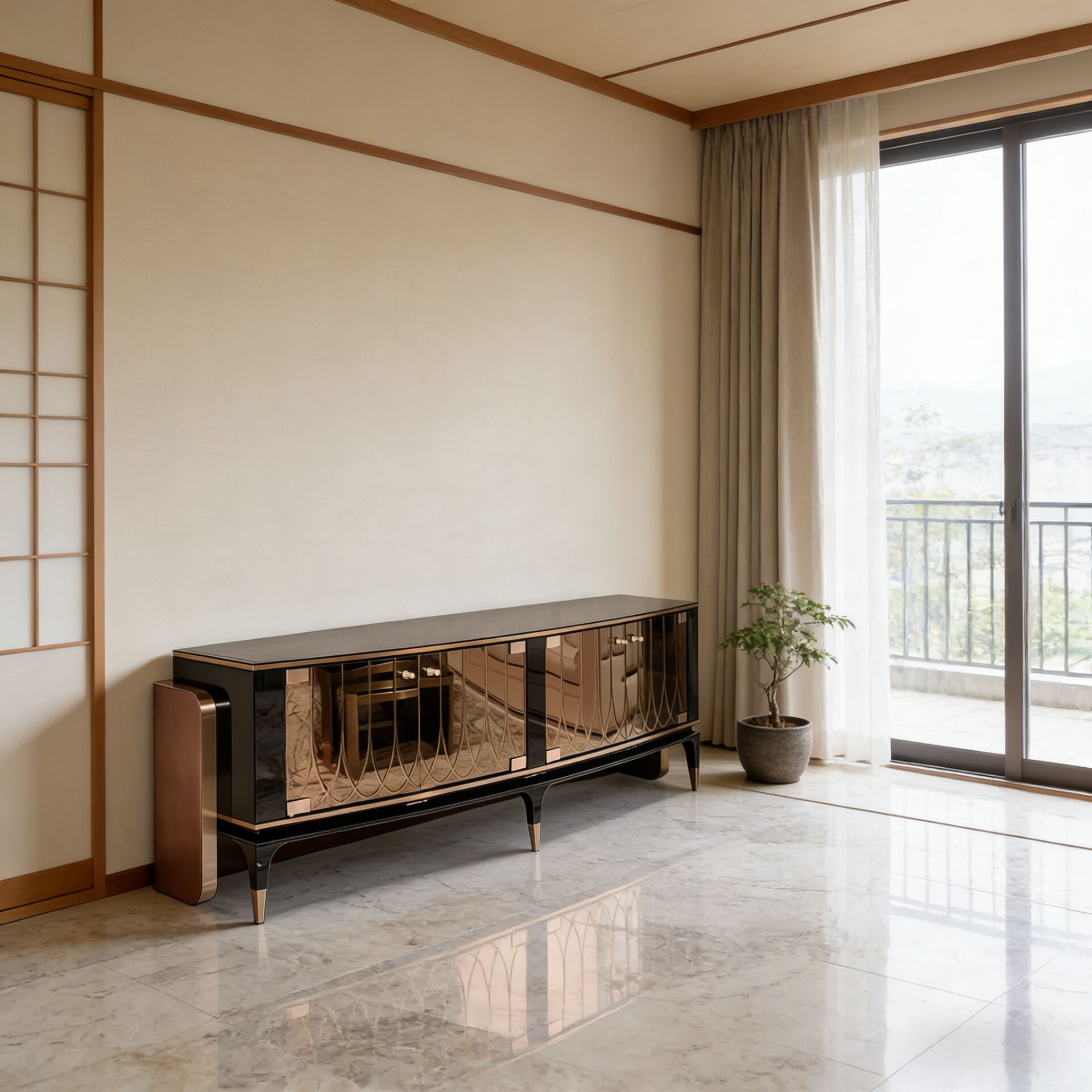 Palawan Villa Living Room High-End Solid Wood Glass Tv Cabinet