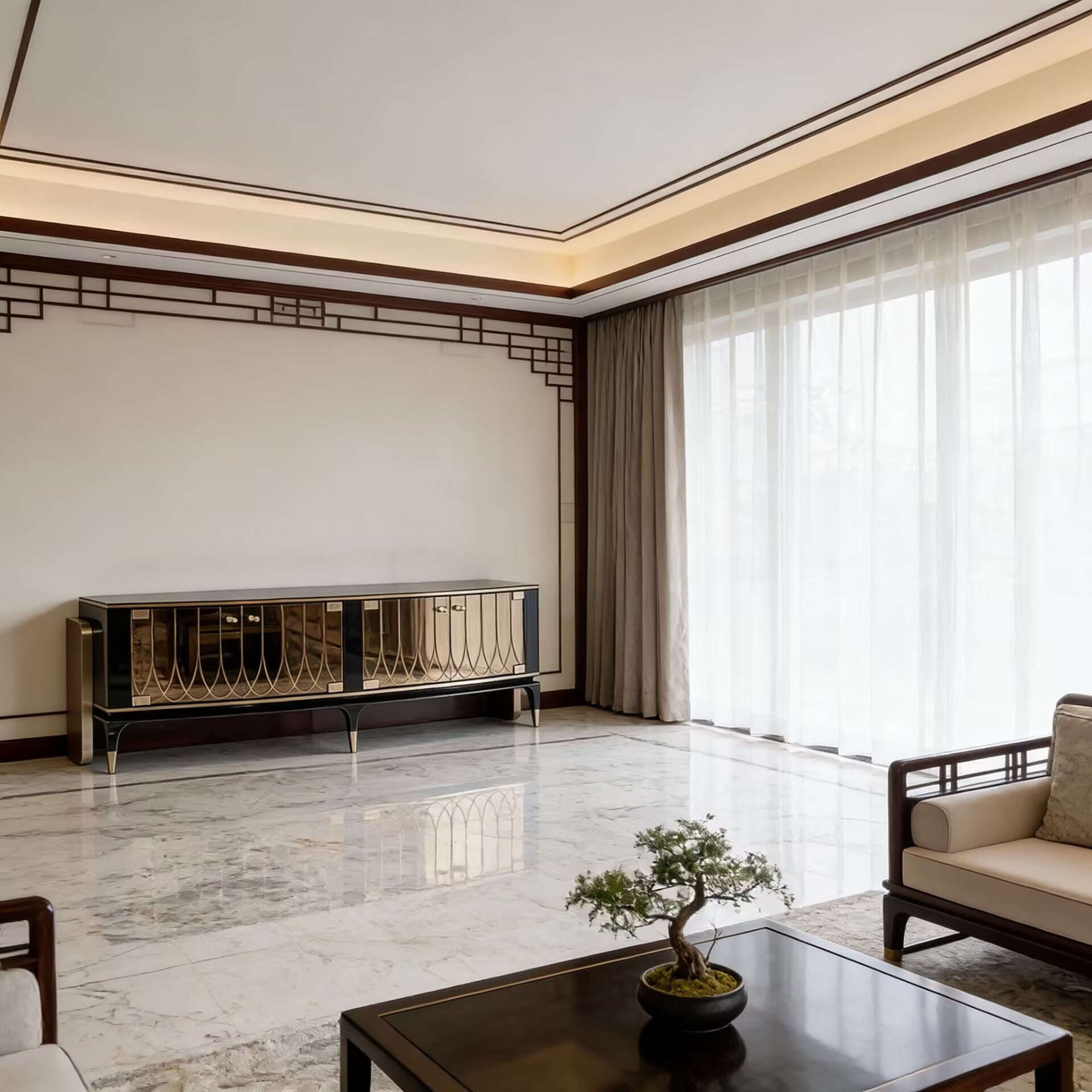 Palawan Villa Living Room High-End Solid Wood Glass Tv Cabinet