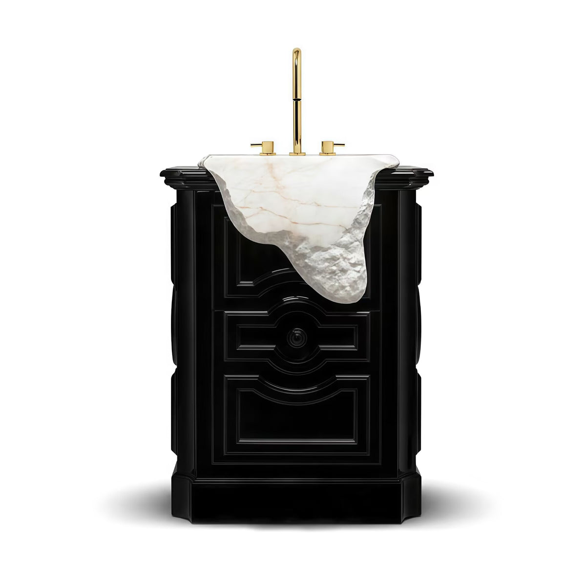 Paolo Creativity Simple Solid Wood Marble Freestanding Luxury Washbasin