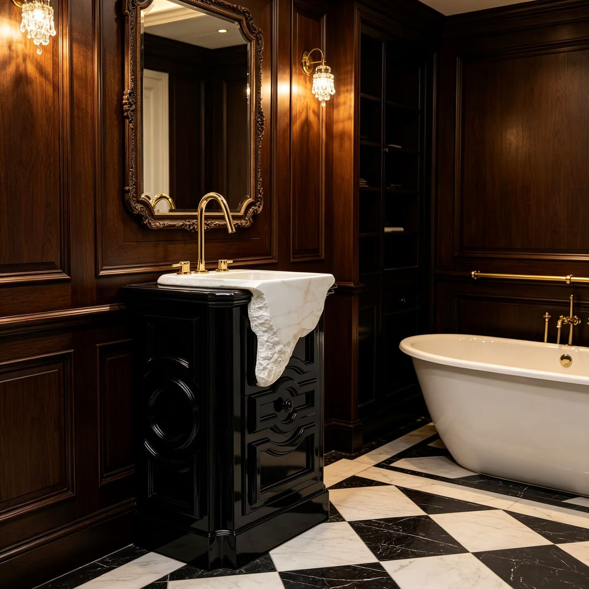 Paolo Creativity Simple Solid Wood Marble Freestanding Luxury Washbasin