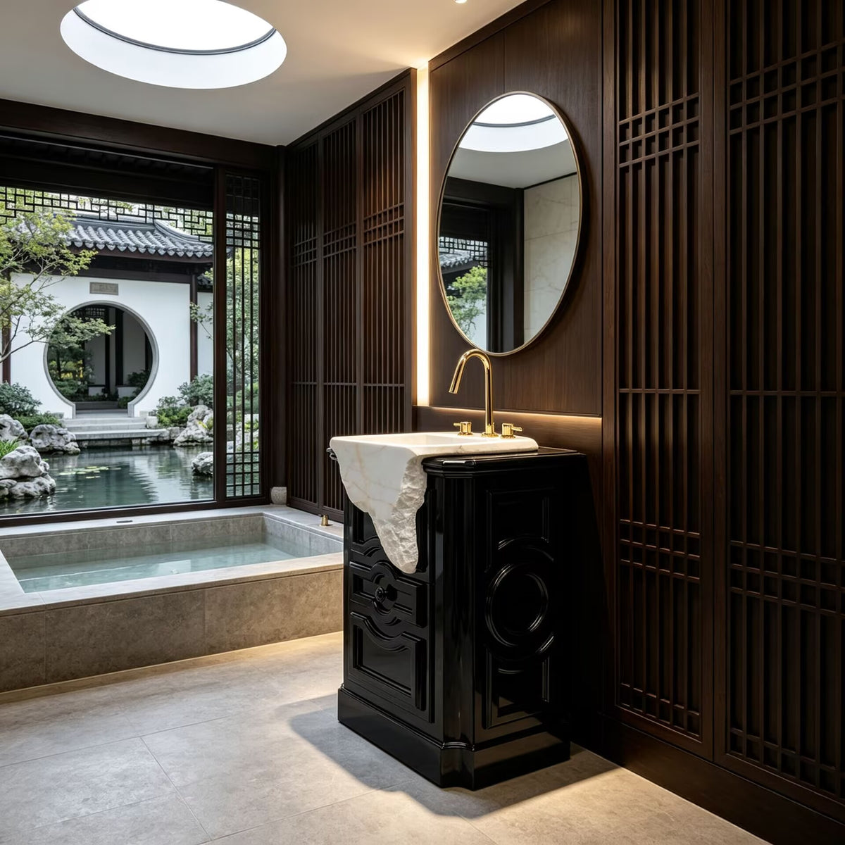 Paolo Creativity Simple Solid Wood Marble Freestanding Luxury Washbasin