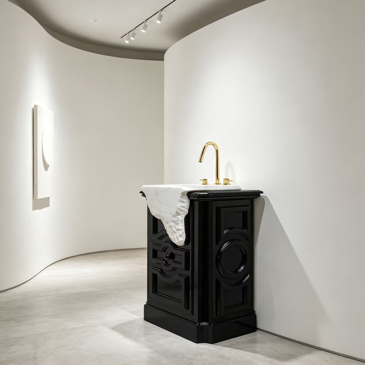 Paolo Creativity Simple Solid Wood Marble Freestanding Luxury Washbasin
